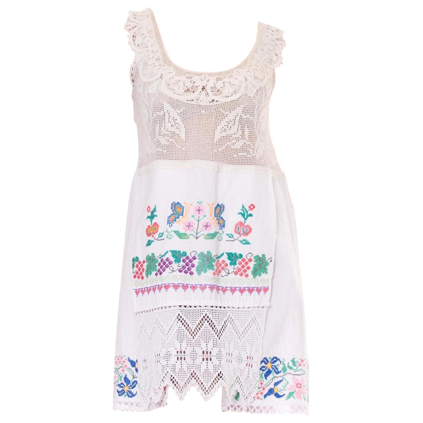 MORPHEW COLLECTION White Cotton & Lace Edwardian Hand Embroidered Dress