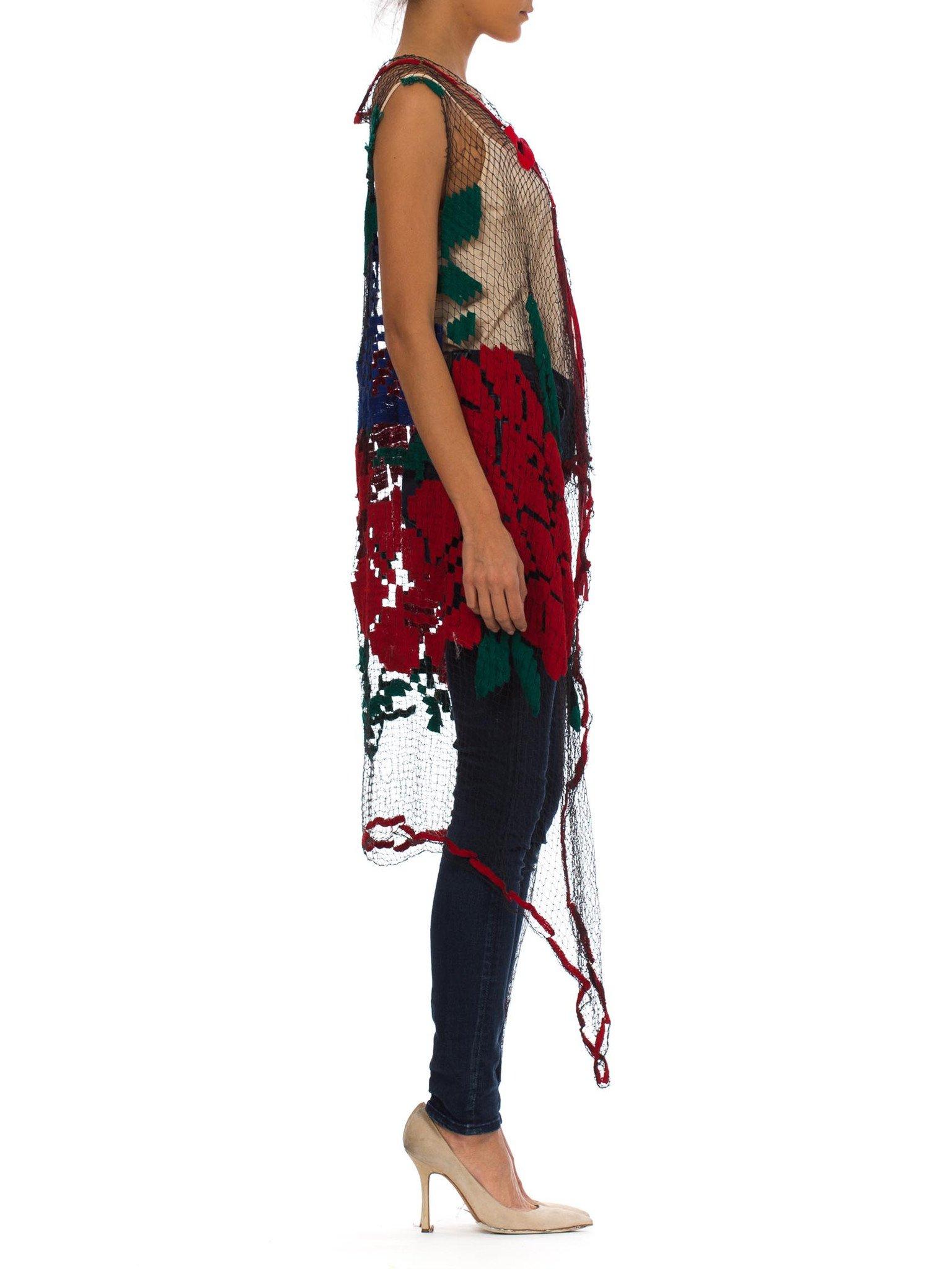 Women's MORPHEW COLLECTION Multicolor Embroidered Net Lace Boho Vest