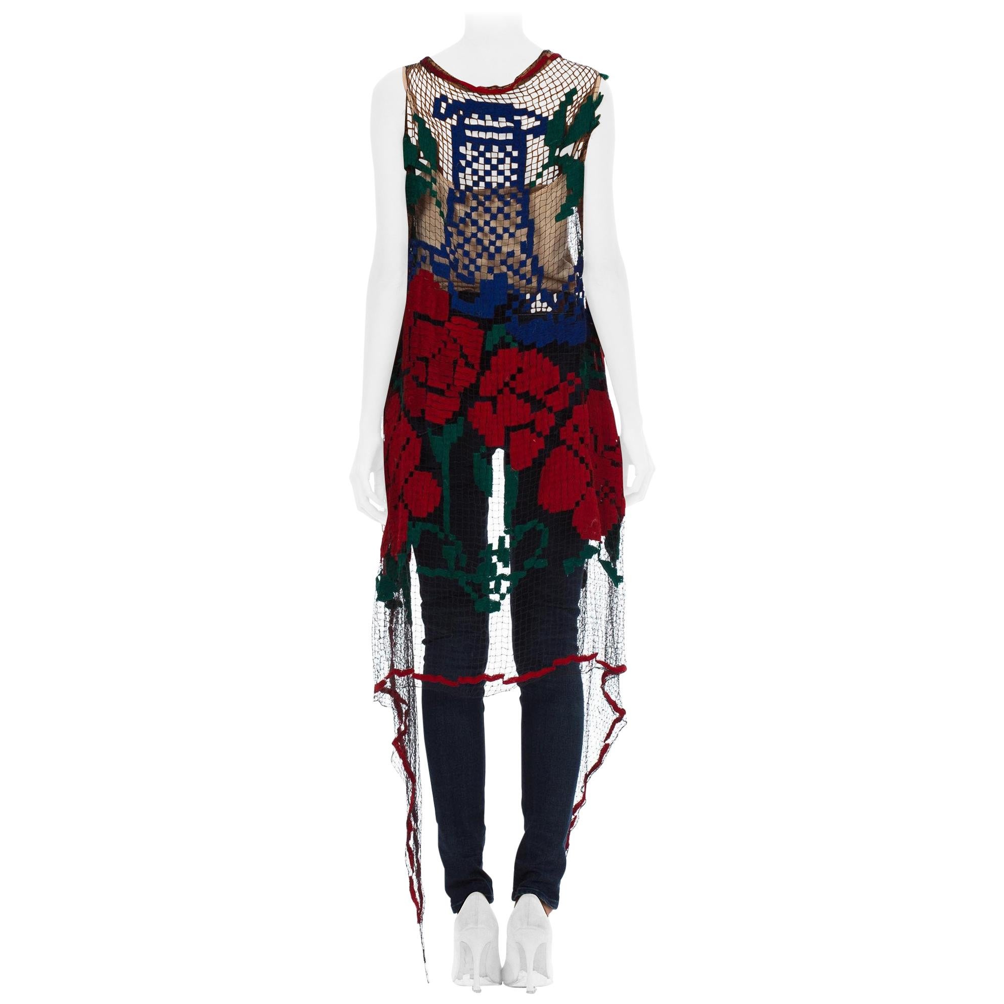 MORPHEW COLLECTION Multicolor Embroidered Net Lace Boho Vest