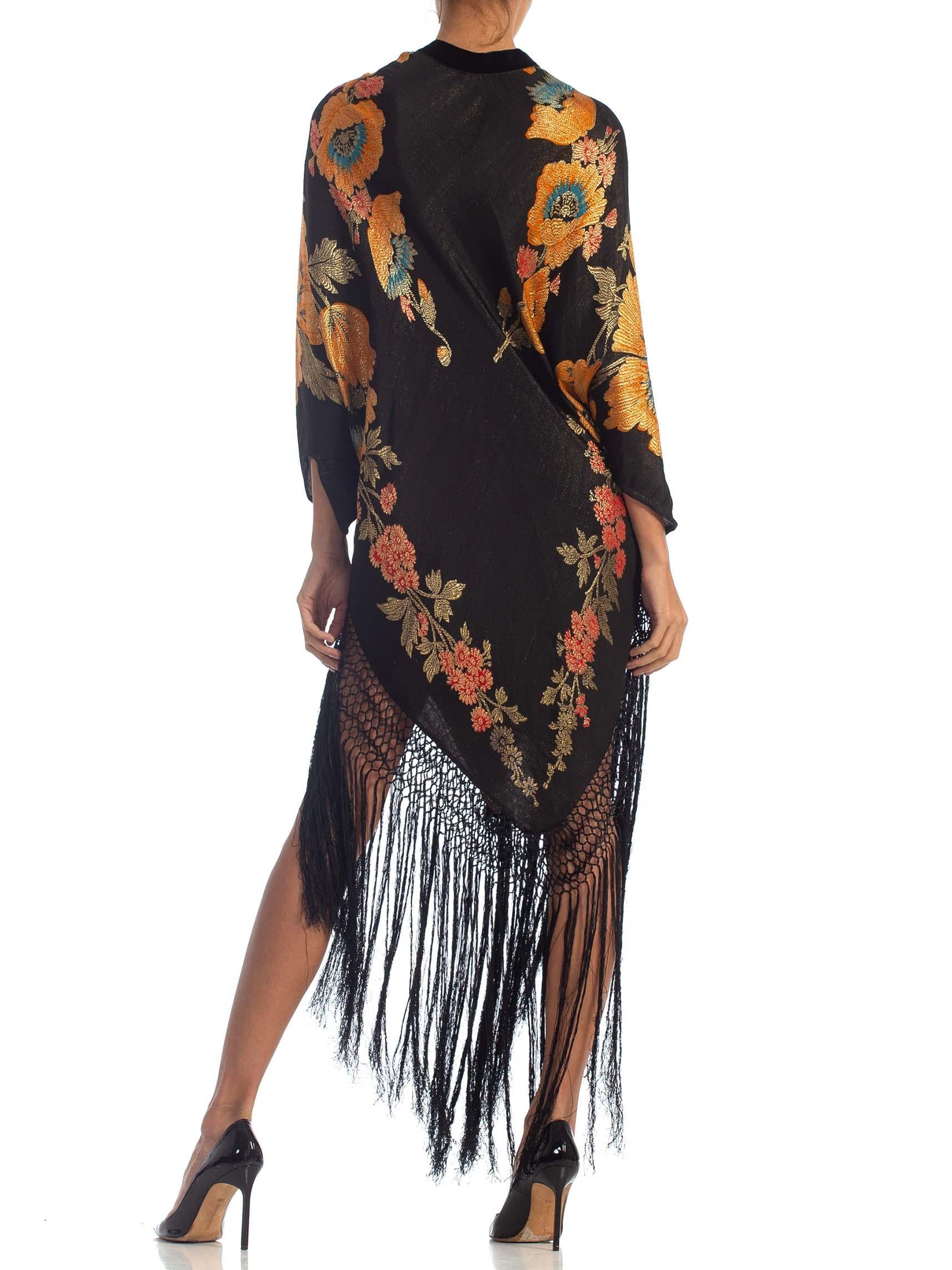 MORPHEW COLLECTION Floral Gold Lamé Silk Tunic Dress With Fringe 5