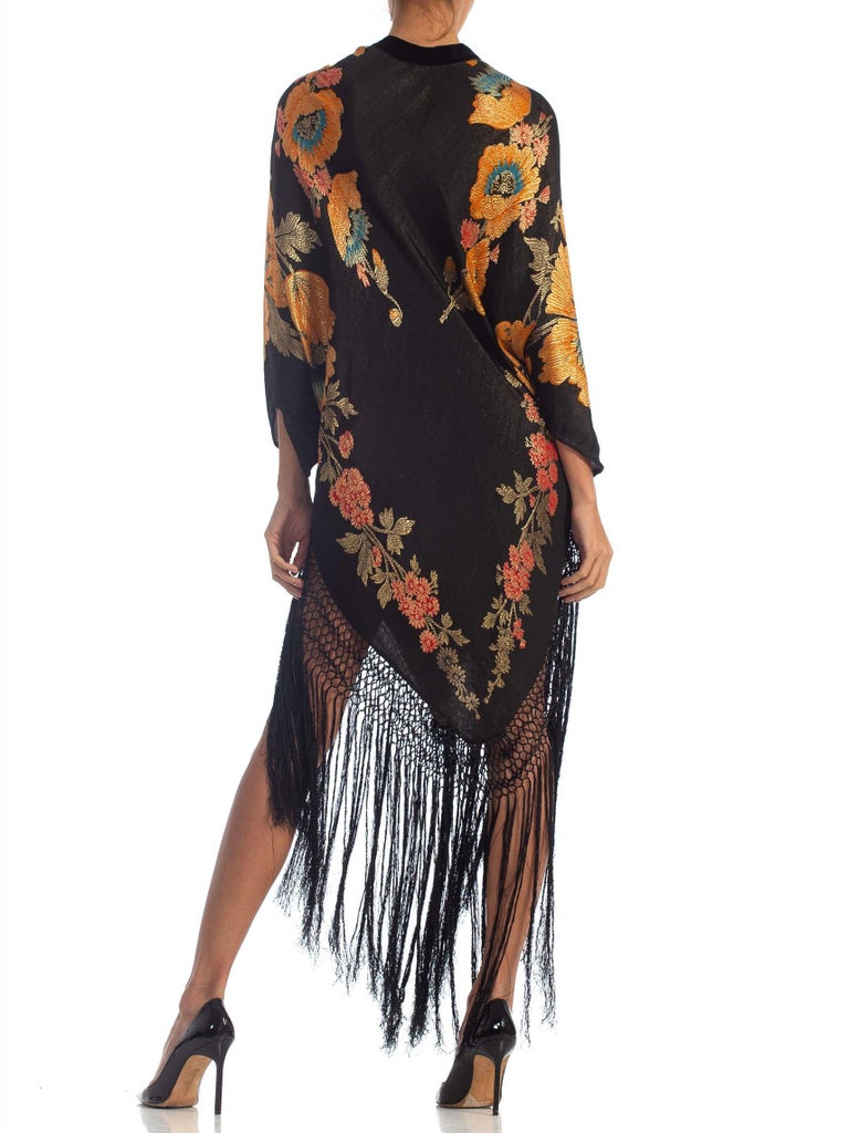 MORPHEW COLLECTION Floral Gold Lamé Silk Tunic Dress With Fringe at 1stDibs