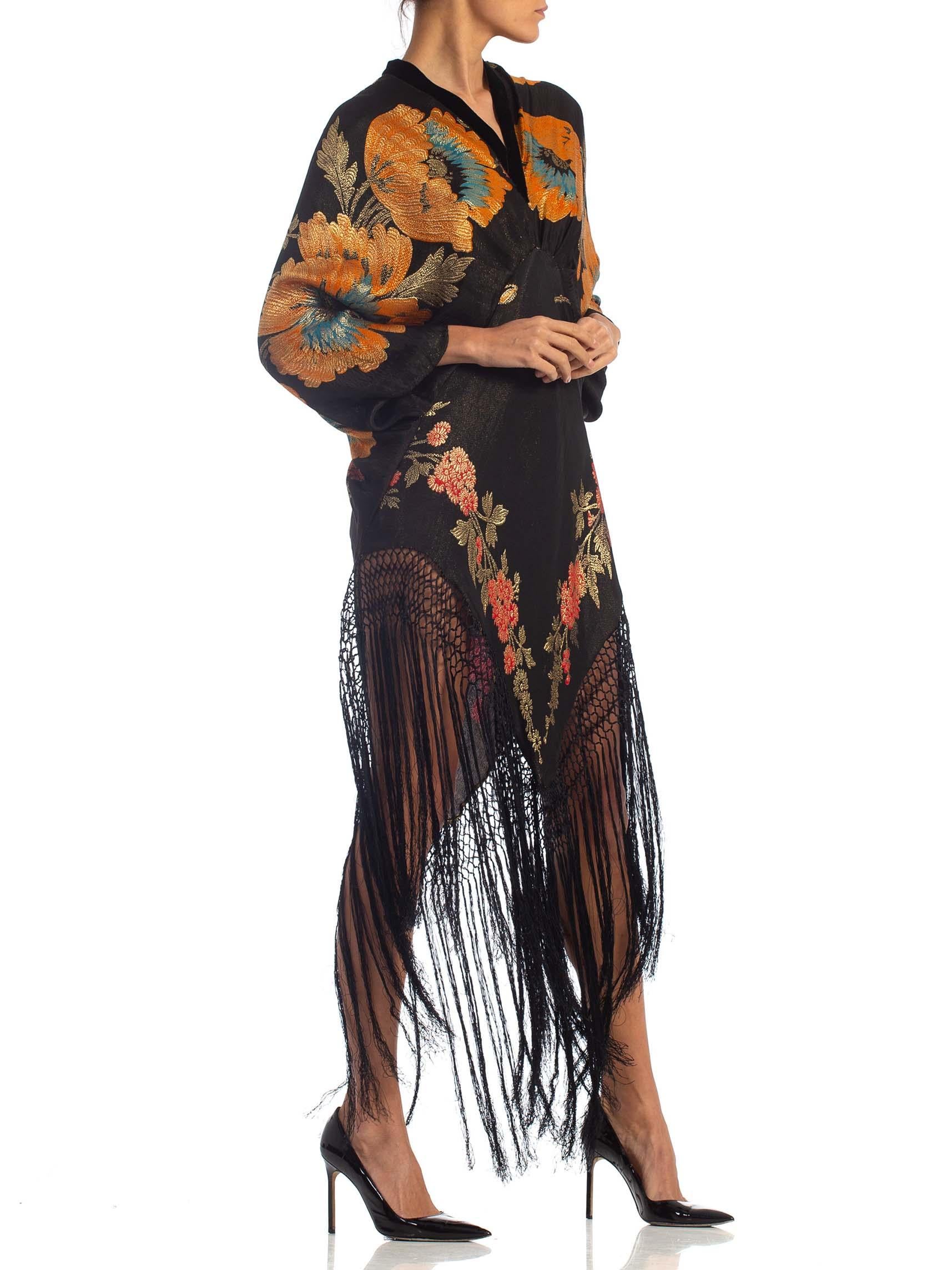 MORPHEW COLLECTION Floral Gold Lamé Silk Tunic Dress With Fringe 3