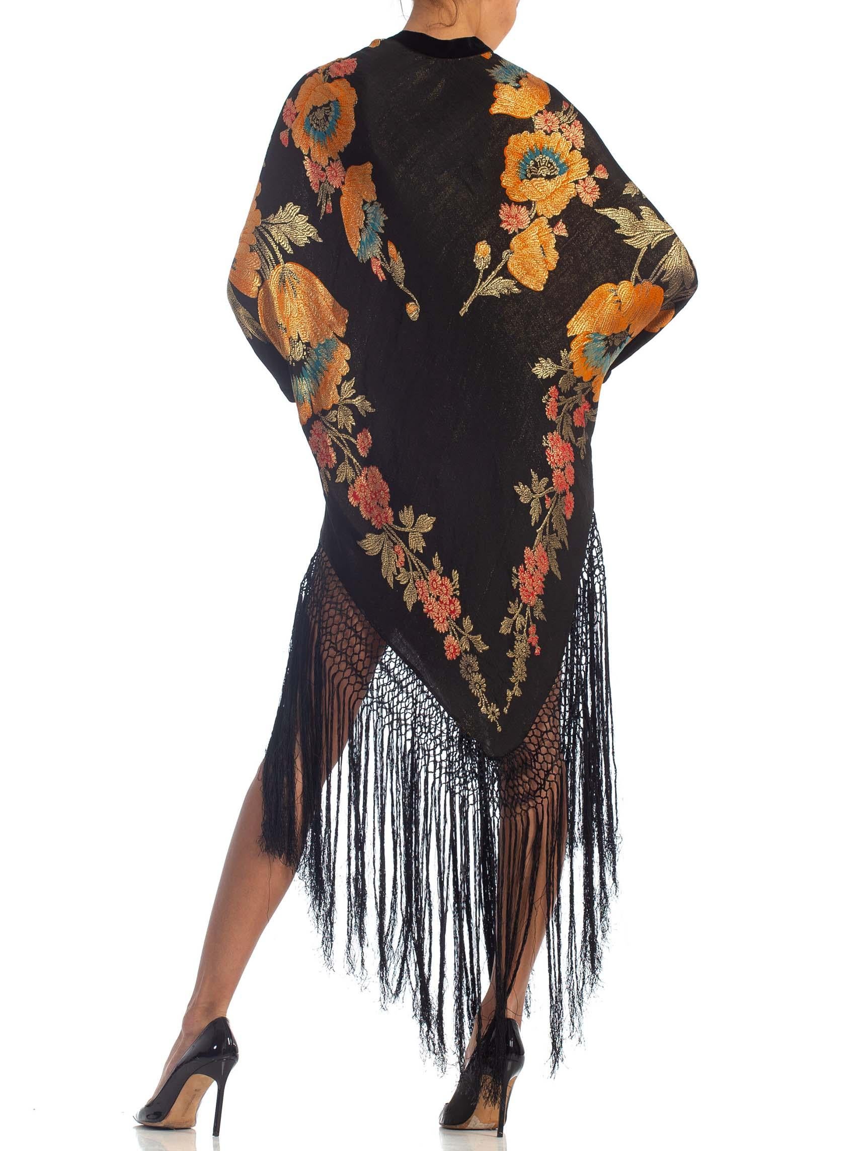 MORPHEW COLLECTION Floral Gold Lamé Silk Tunic Dress With Fringe 4