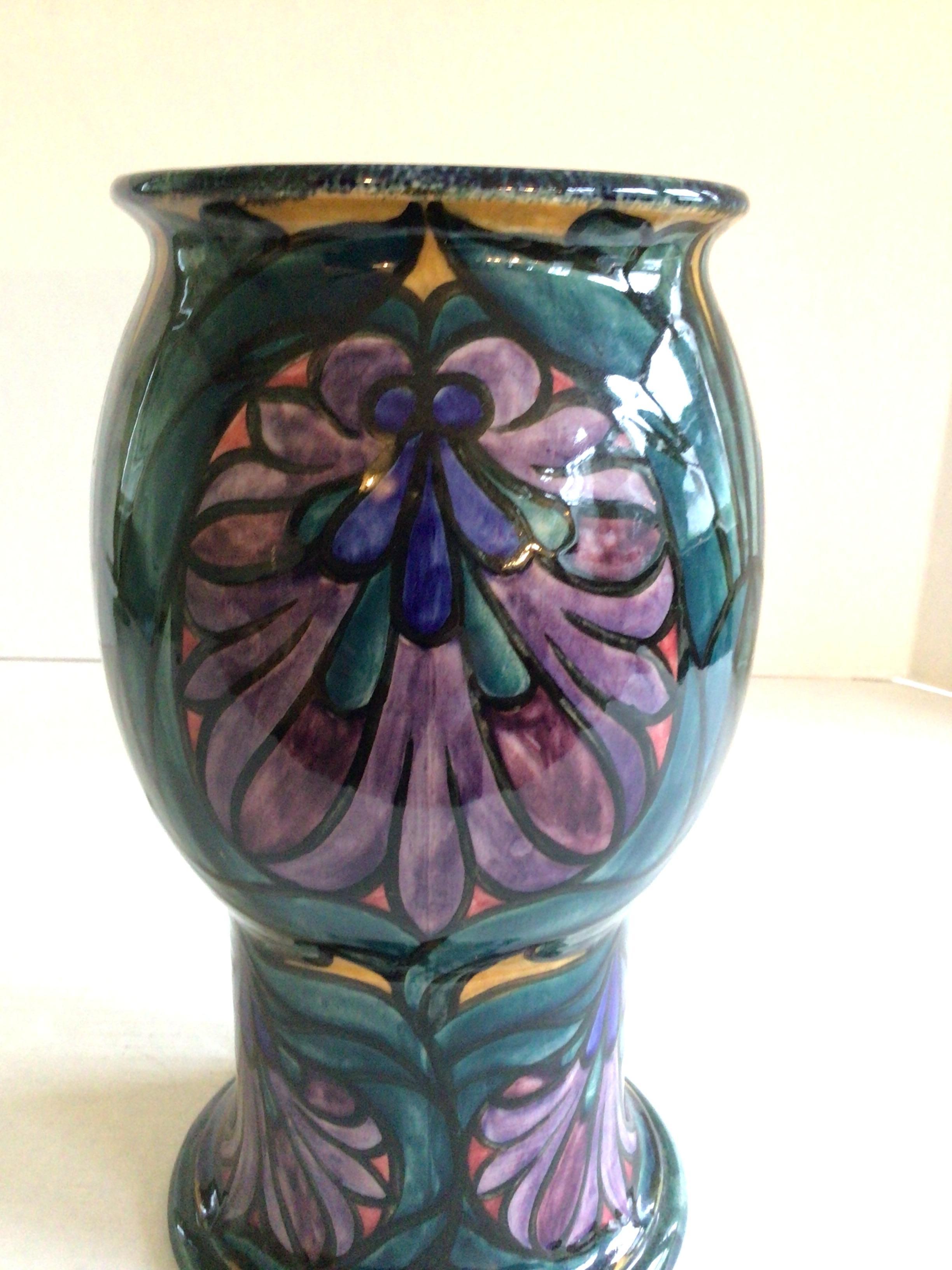 Art Deco 1920s Morrisware Painted Ceramic Vase For Sale