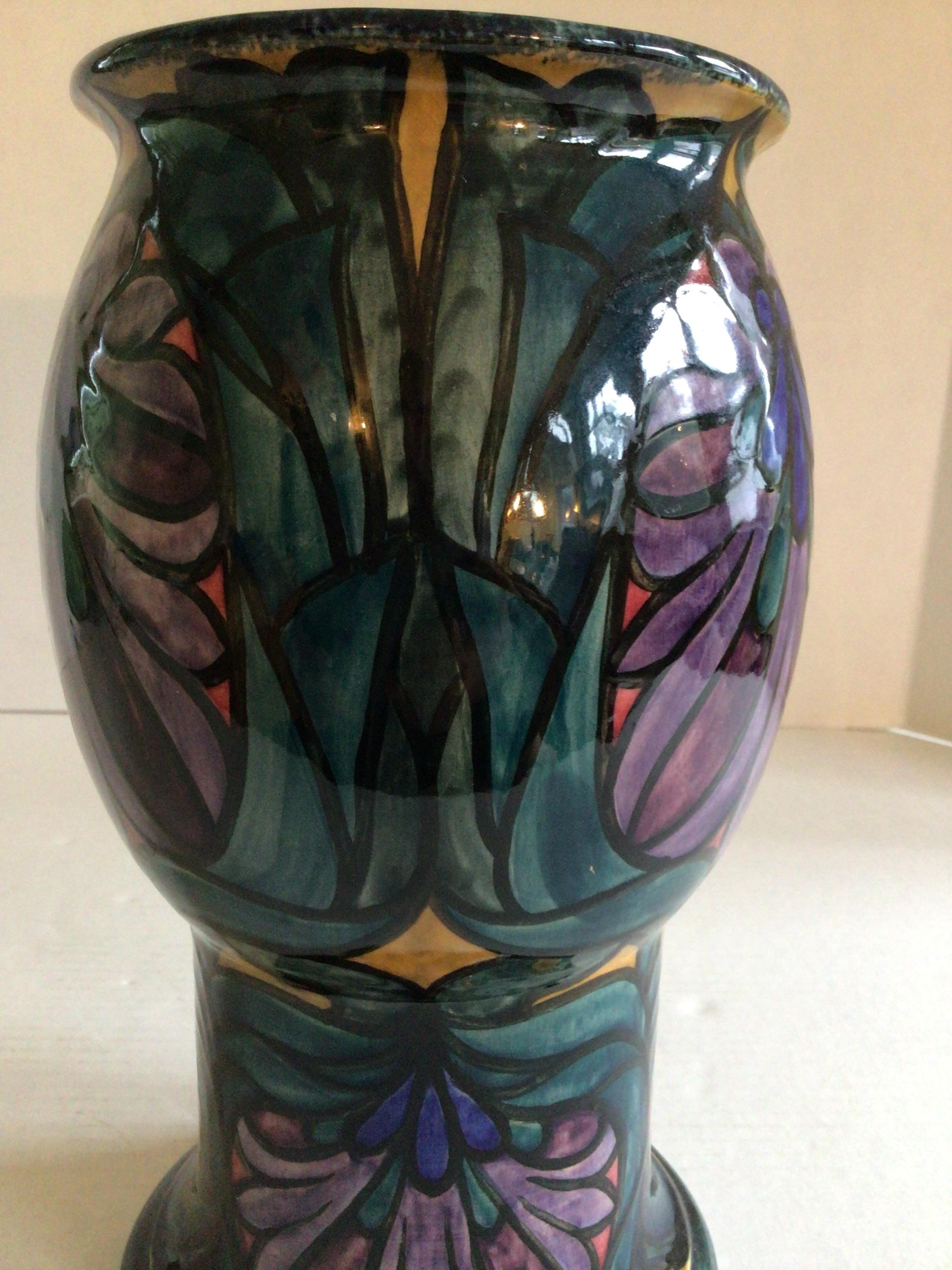 Hand-Painted 1920s Morrisware Painted Ceramic Vase For Sale