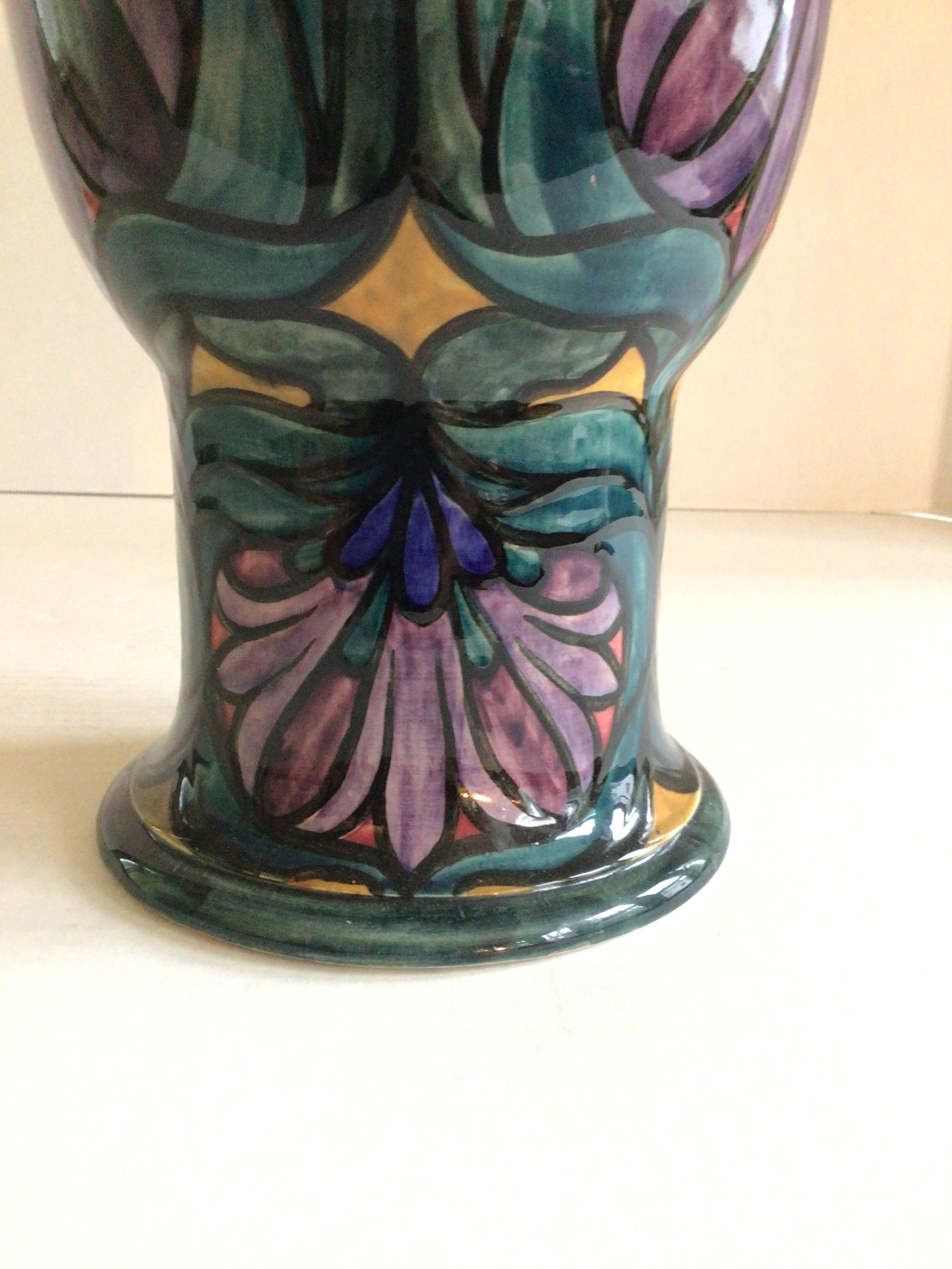 1920s Morrisware Painted Ceramic Vase In Good Condition For Sale In Tarrytown, NY