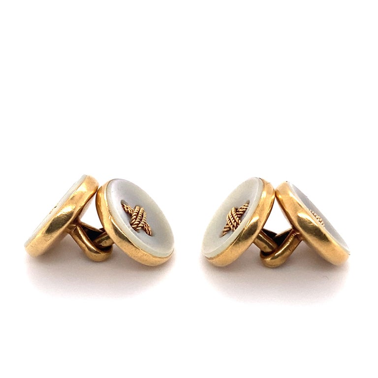 Contemporary 1920s Mother of Pearl Cufflinks, 18 Karat Yellow Gold For Sale
