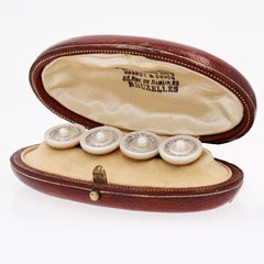 1920s Mother of Pearl Fine Pearls Diamonds 18 Karat Yellow Gold Cufflinks