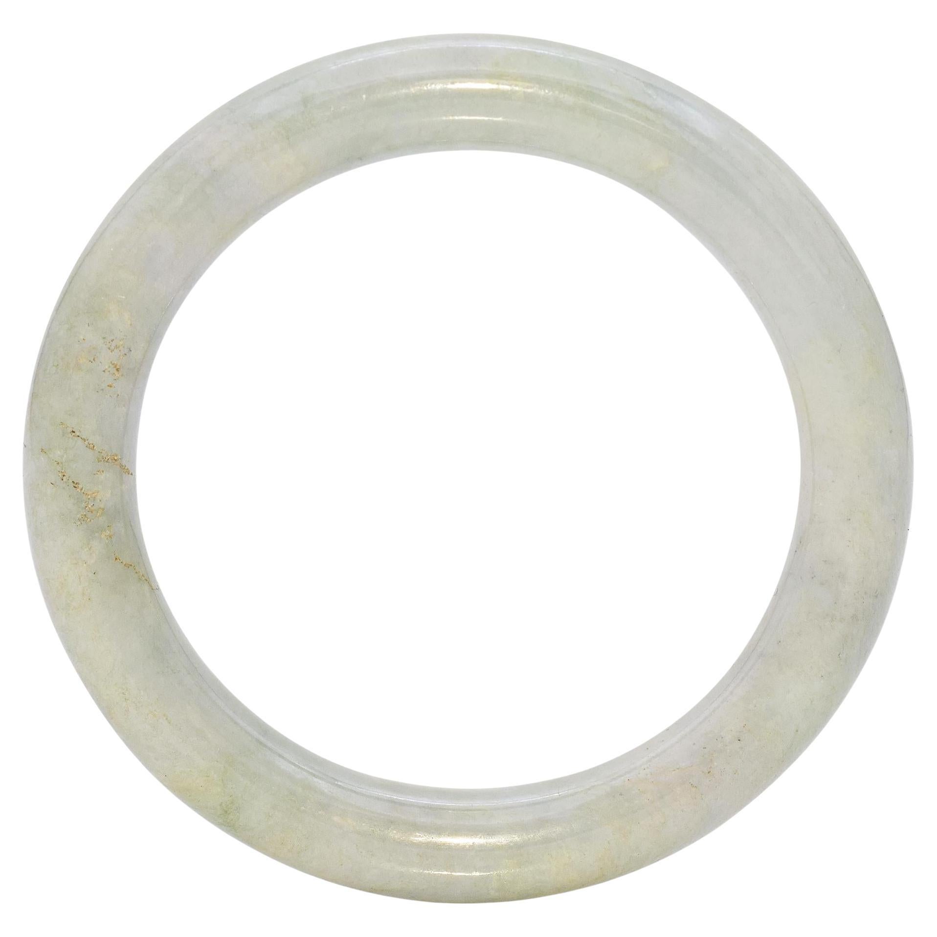 1920s Mottled Green Light Gray Jadeite Jade Bangle Bracelet
