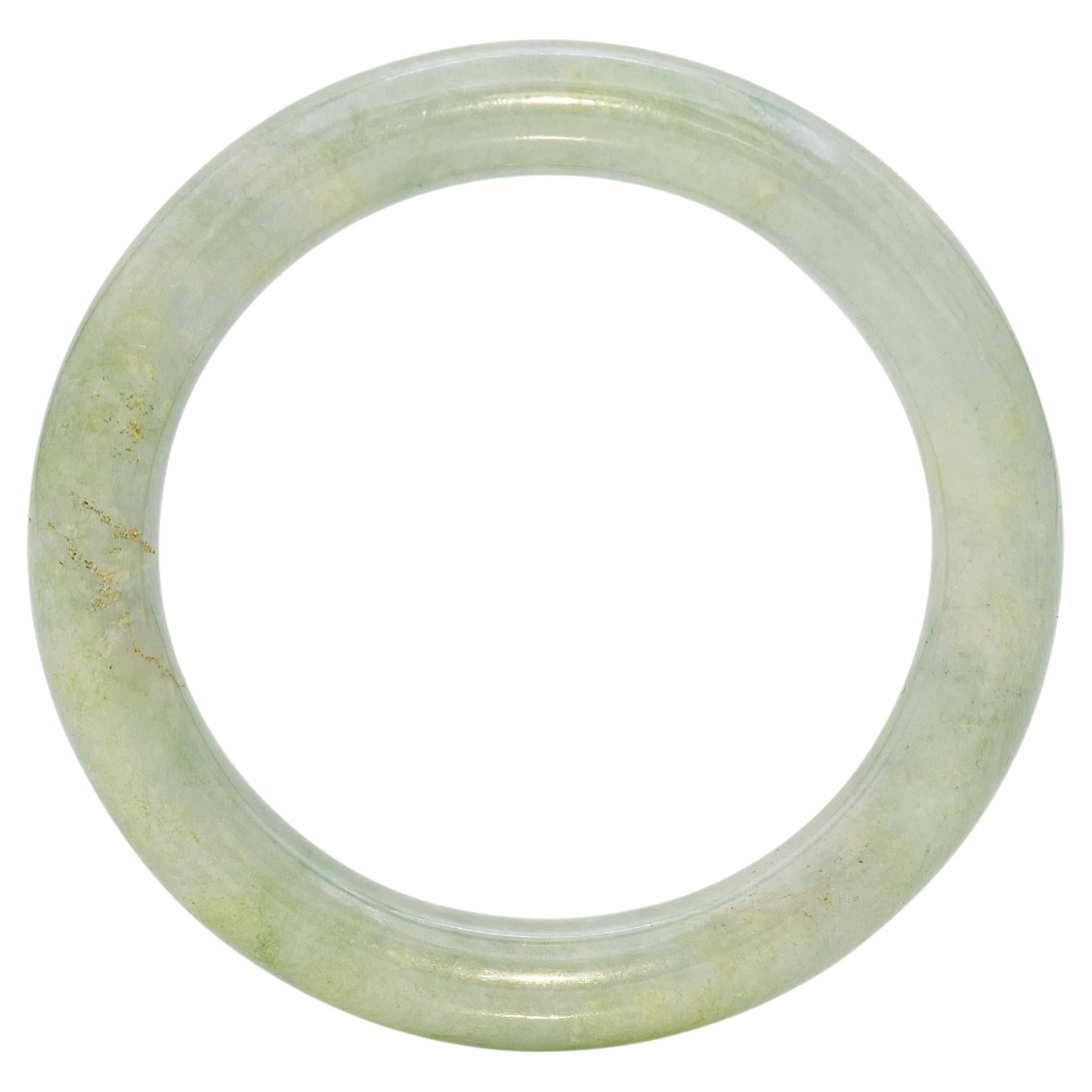 1920s Mottled Green Light Gray Jadeite Jade Bangle Bracelet