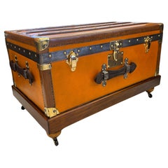 Baule Moynat degli anni '20  In tela arancione, 75 cm Baule a vapore Moynat, Baule Moynat