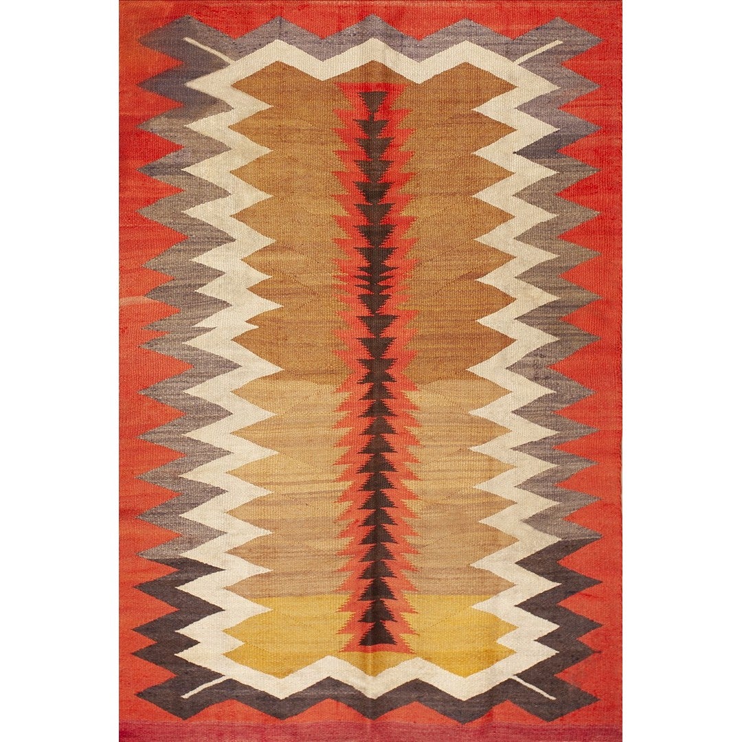 1920s Multi Tribal Geometric Antique Flatweave Native American Wool Navajo Rug