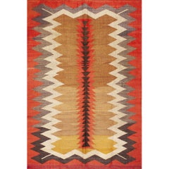 Tappeto Navajo in lana, tessuto a trama piatta, in stile geometrico multitribale, degli anni '20, di origine nativa americana
