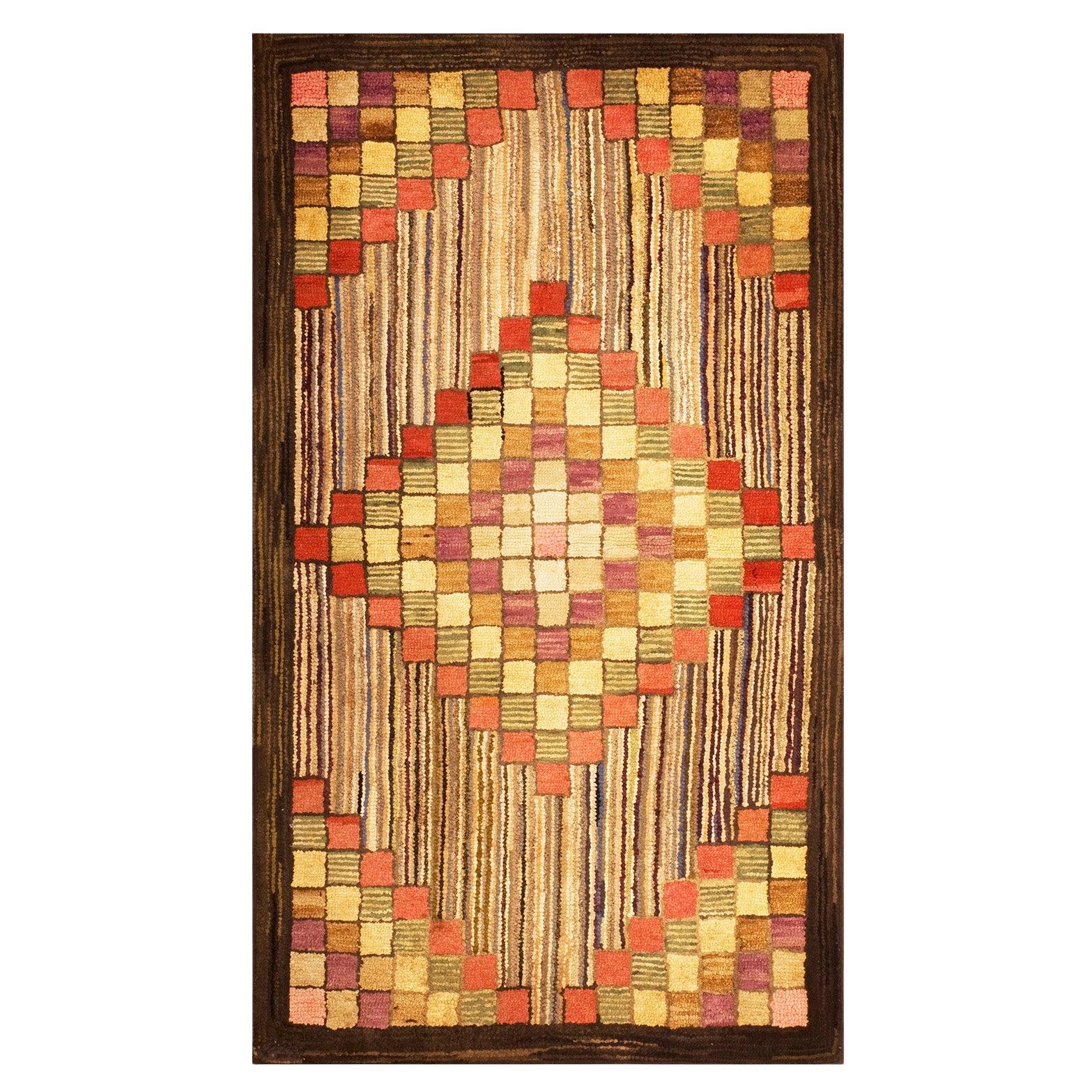 Tappeto a medaglione geometrico antico americano con ganci degli anni 
20, 3
x5
 in vendita