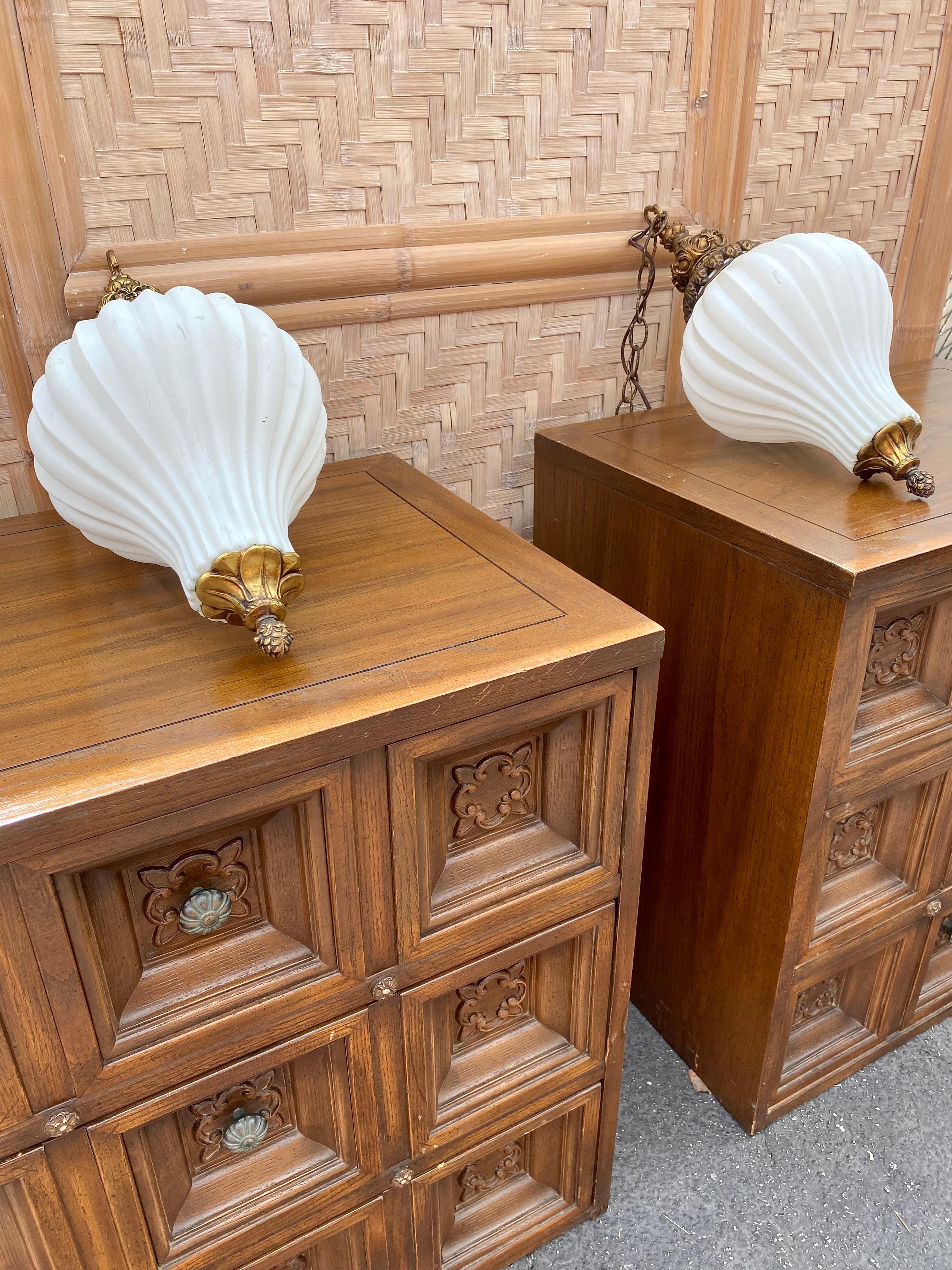 1920s Murano Onion Frosted White Glass Bronze Pendants, Set of 2 For Sale 6
