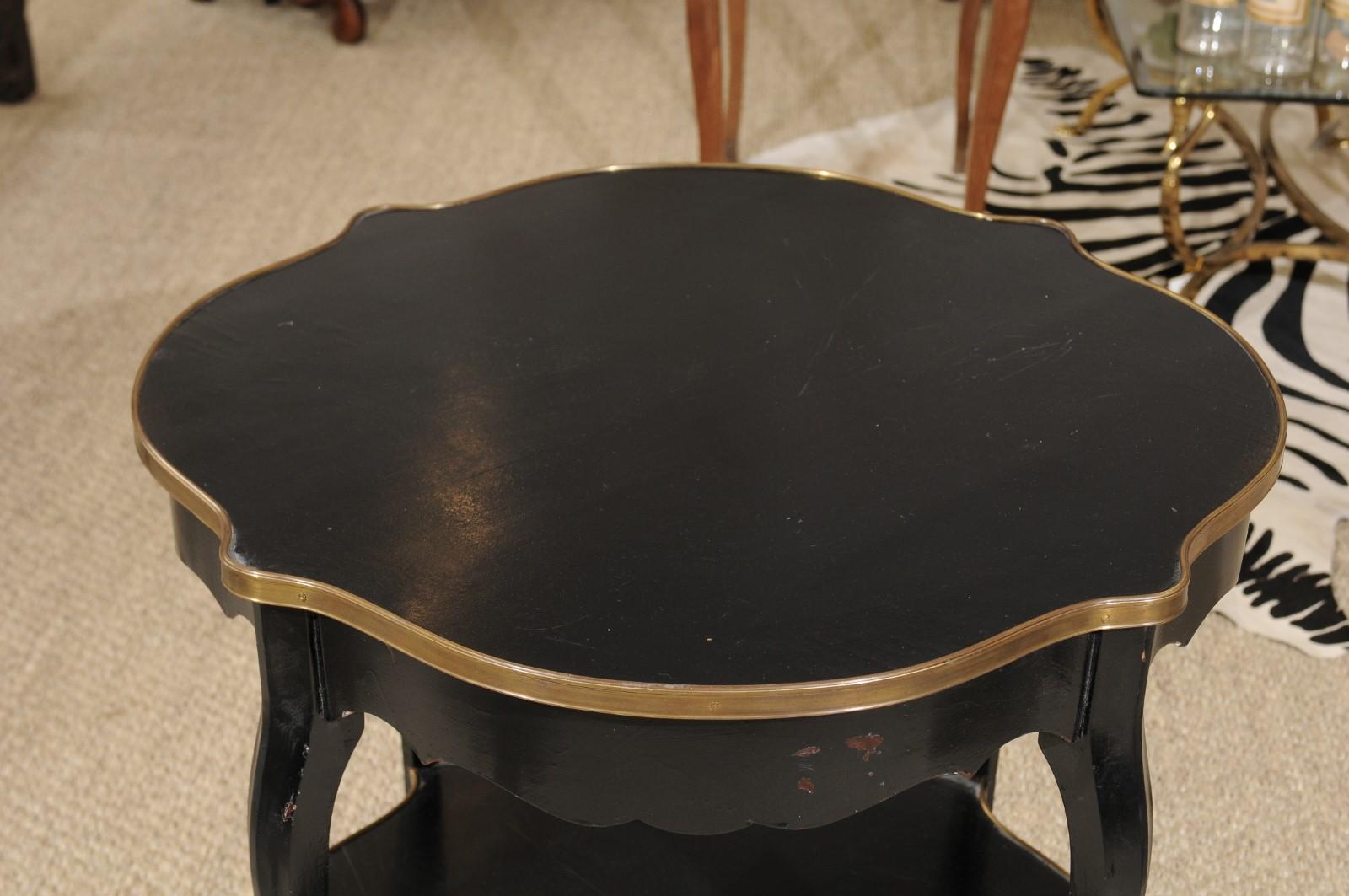 1920s Napoleon III Style Quatrefoil Black-Painted Accent Table with Gilt Accents 5