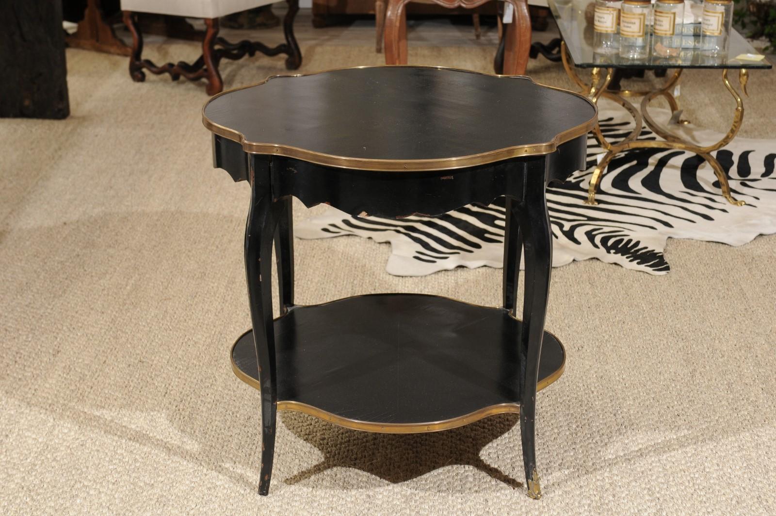 1920s Napoleon III Style Quatrefoil Black-Painted Accent Table with Gilt Accents 6