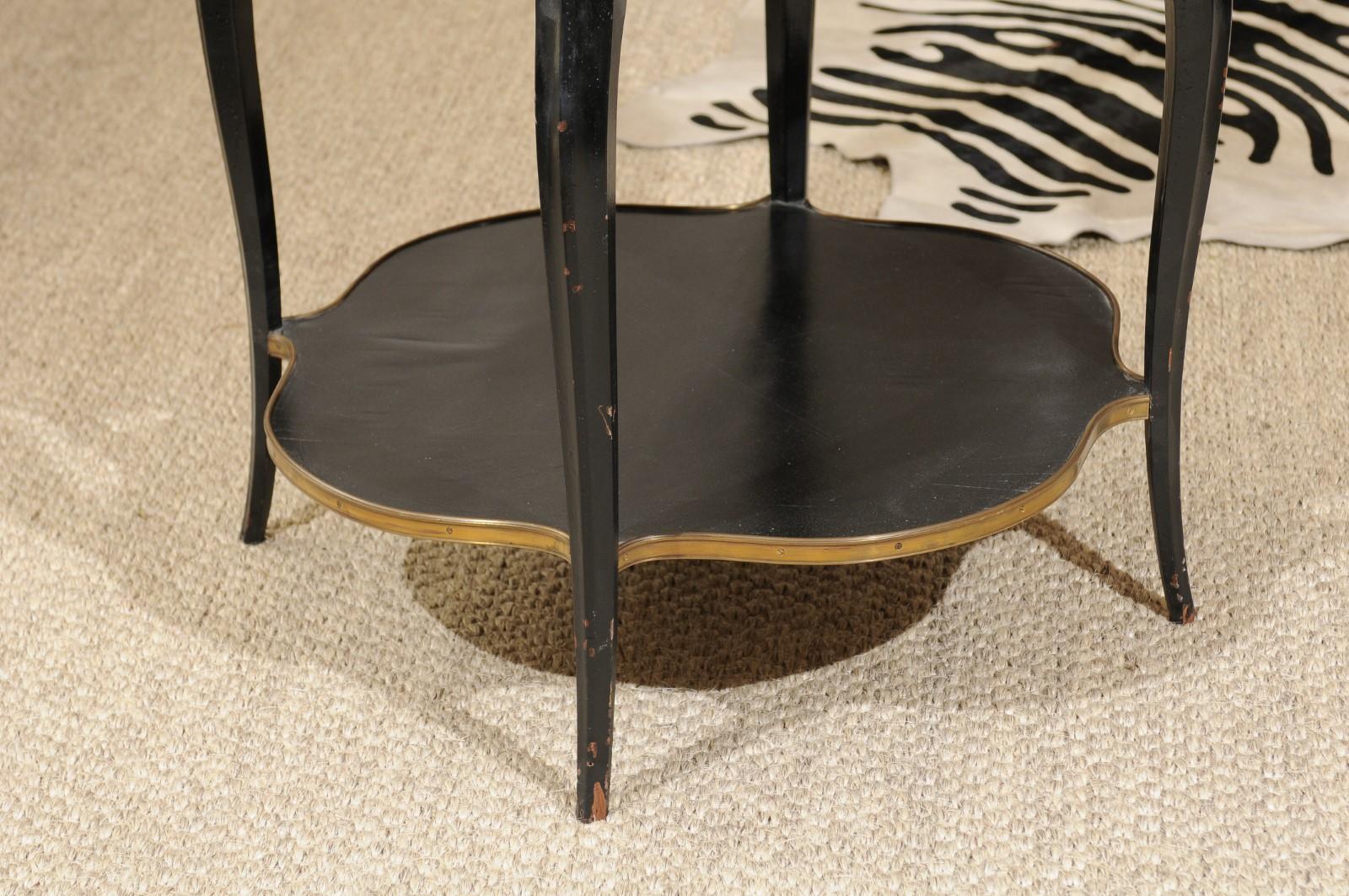 French 1920s Napoleon III Style Quatrefoil Black-Painted Accent Table with Gilt Accents