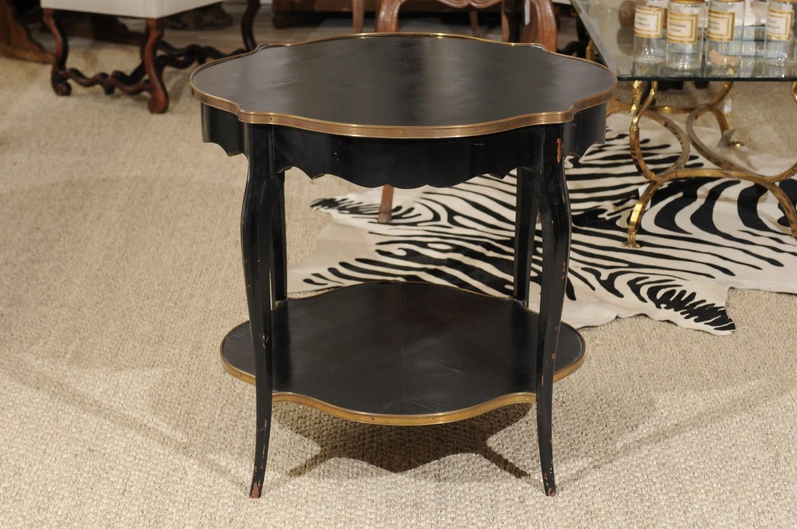 Wood 1920s Napoleon III Style Quatrefoil Black-Painted Accent Table with Gilt Accents