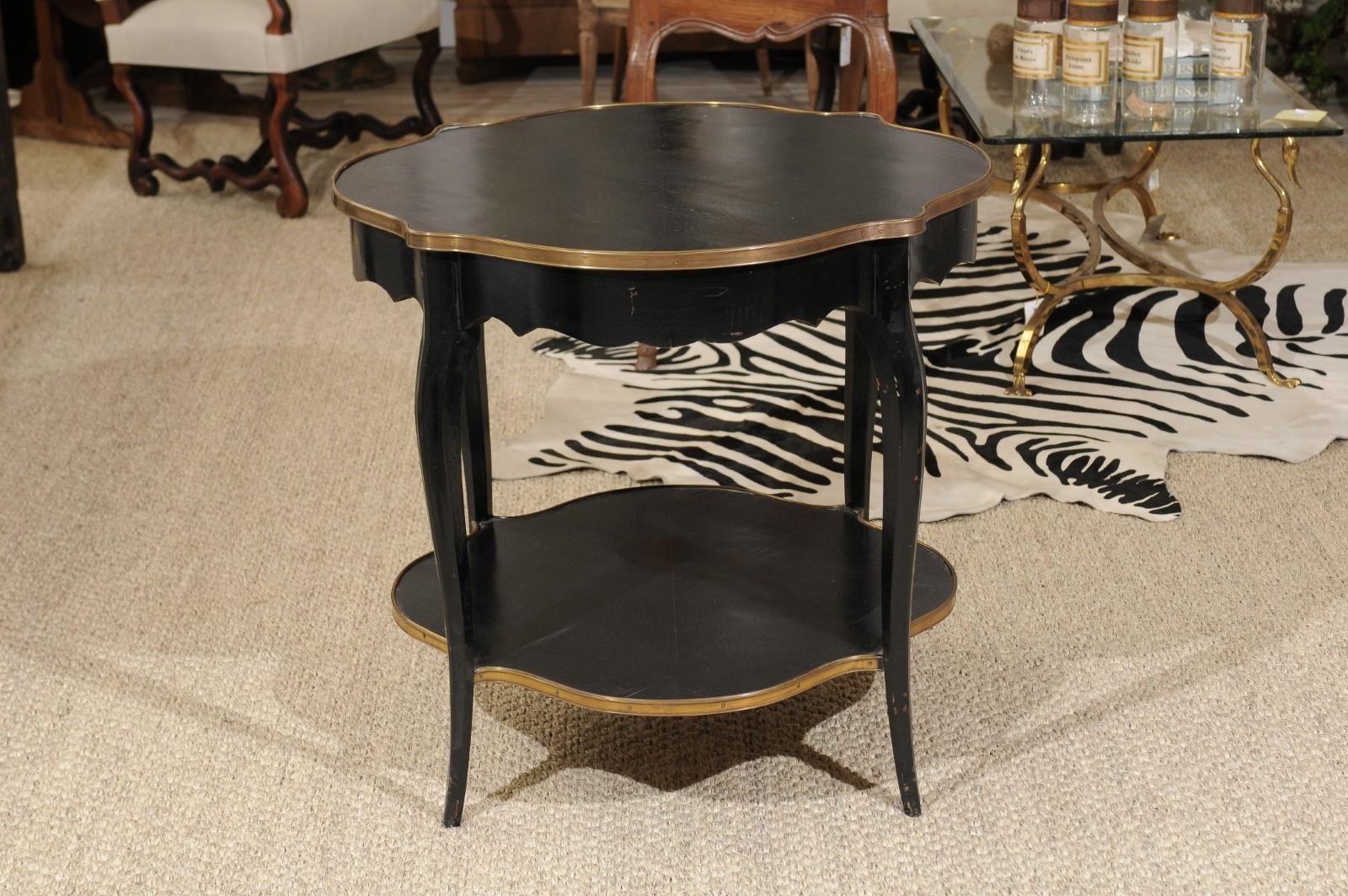 1920s Napoleon III Style Quatrefoil Black-Painted Accent Table with Gilt Accents 1