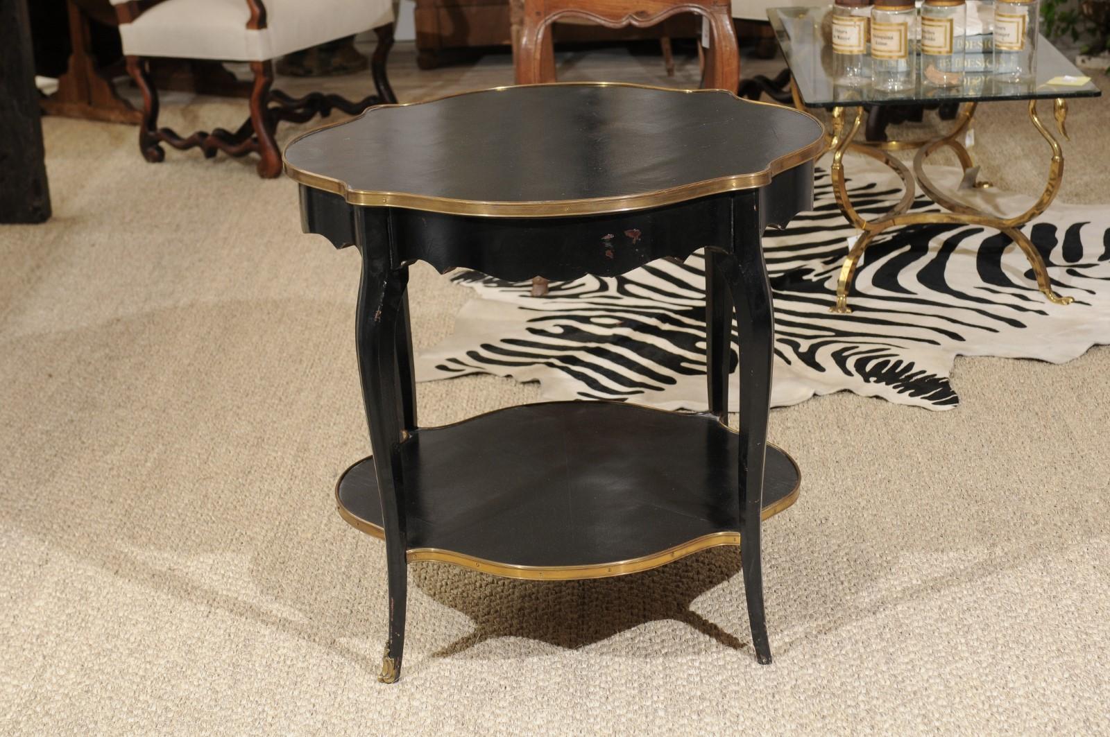 1920s Napoleon III Style Quatrefoil Black-Painted Accent Table with Gilt Accents 2