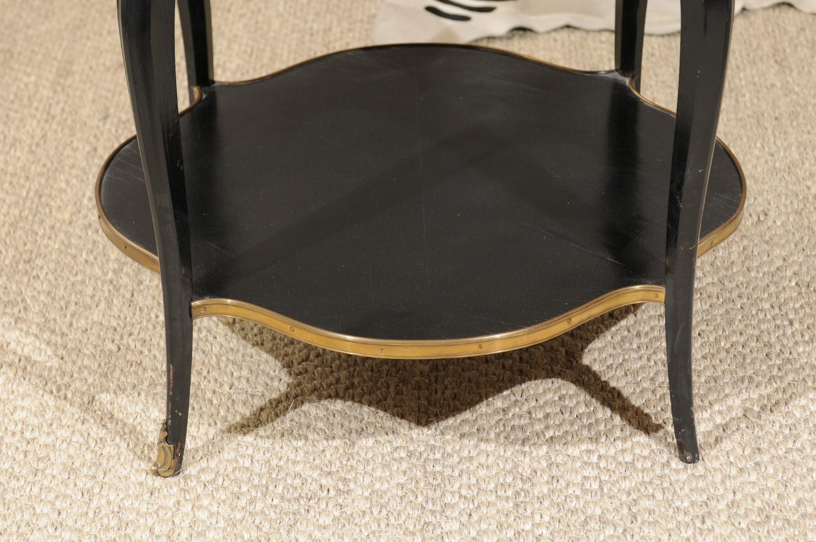 1920s Napoleon III Style Quatrefoil Black-Painted Accent Table with Gilt Accents 3