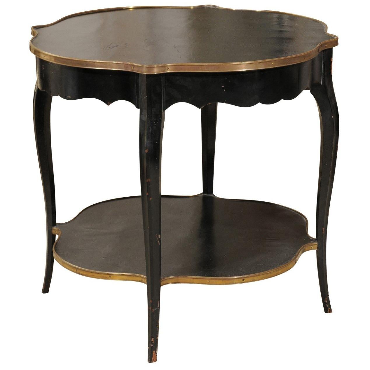 1920s Napoleon III Style Quatrefoil Black-Painted Accent Table with Gilt Accents