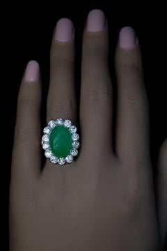 Natural Jade Diamond Gold Cluster Ring c. 1930