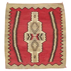 1920s Navajo Rug Red Field with Diamond & Serrated Border, Handwoven Southwesten