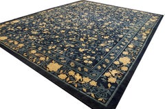 1920s Navy Blue Allover Floral Antique Chinese Peking Rug 12'3''x15'5'' Carpet