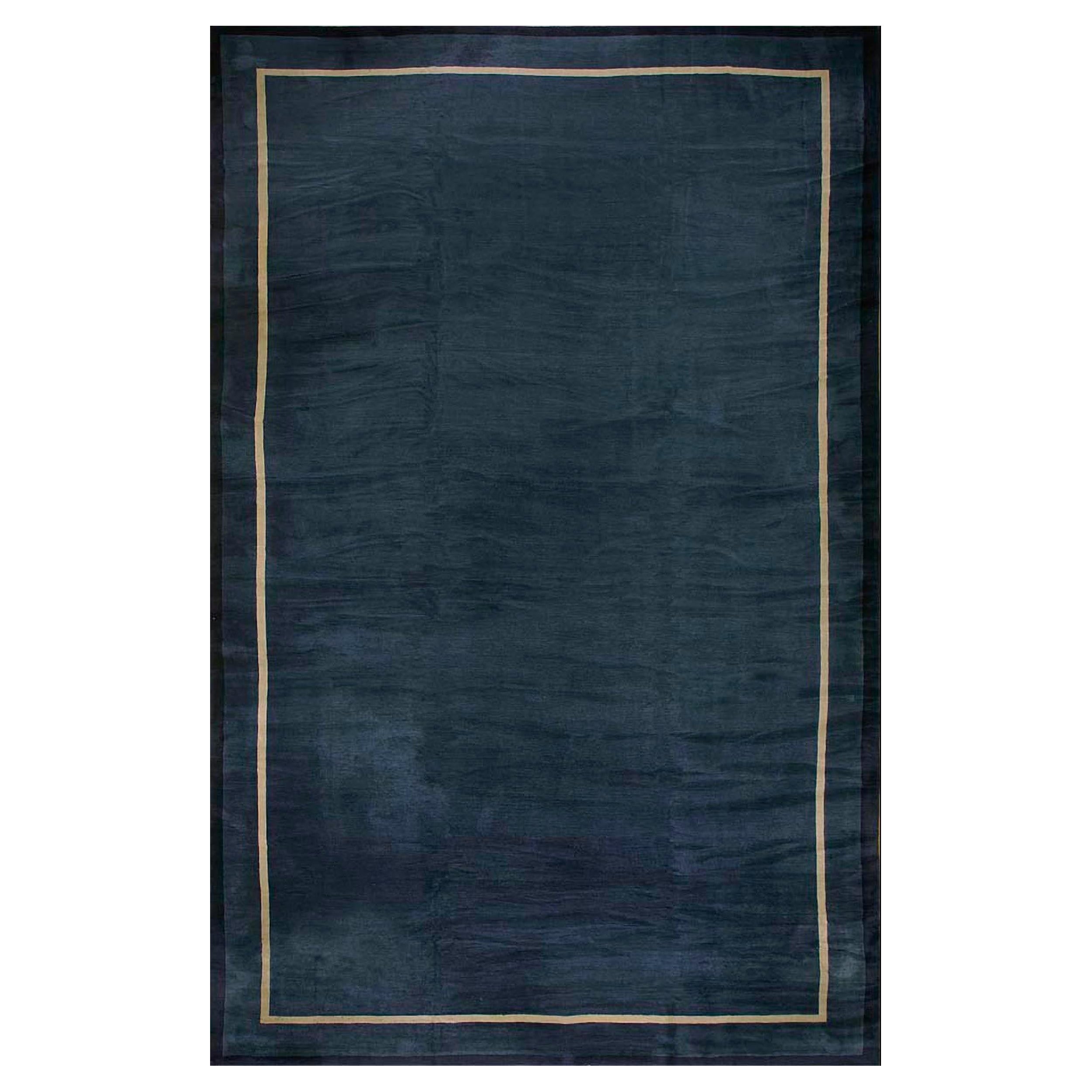 1920
s Navy Blue Open Field Antique Chinese Peking Rug 12
8" x 19
10" Wool Carpet en vente