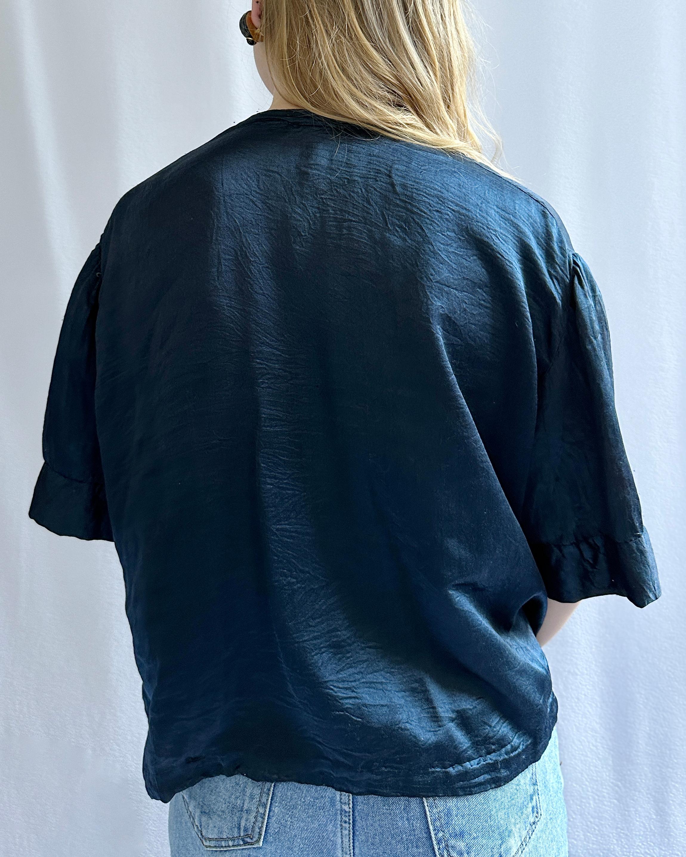 Marineblaue Seidenbluse oder Abendjacke aus den 1920er Jahren im Angebot 5