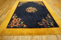 1920s Navy Dragon Antique Chinese Art Deco Rug By Nichols 8'10''x11'6'' Carpet