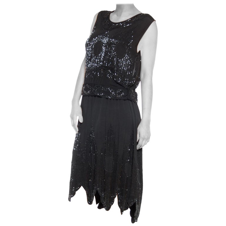 1920S Black Silk Crepe De Chine Deco Beaded Cocktail Top and Skirt ...