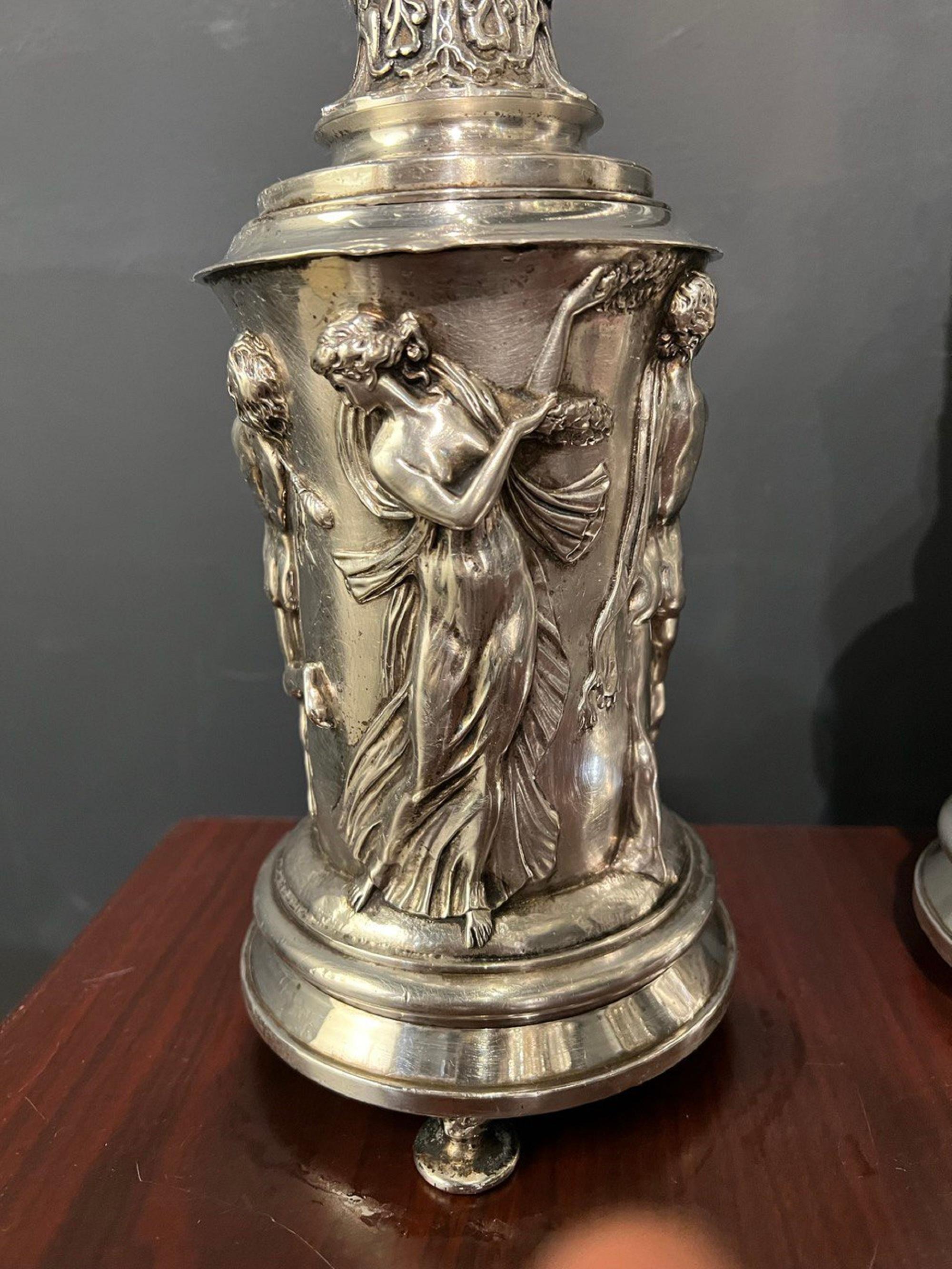 Neoclassical 1920's Neoclassic Caldwell Silver Table Lamps For Sale