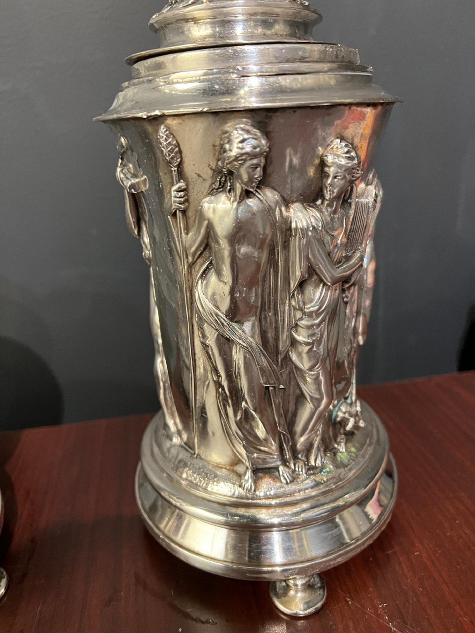 1920's Neoclassic Caldwell Silver Table Lamps In Good Condition For Sale In New York, NY