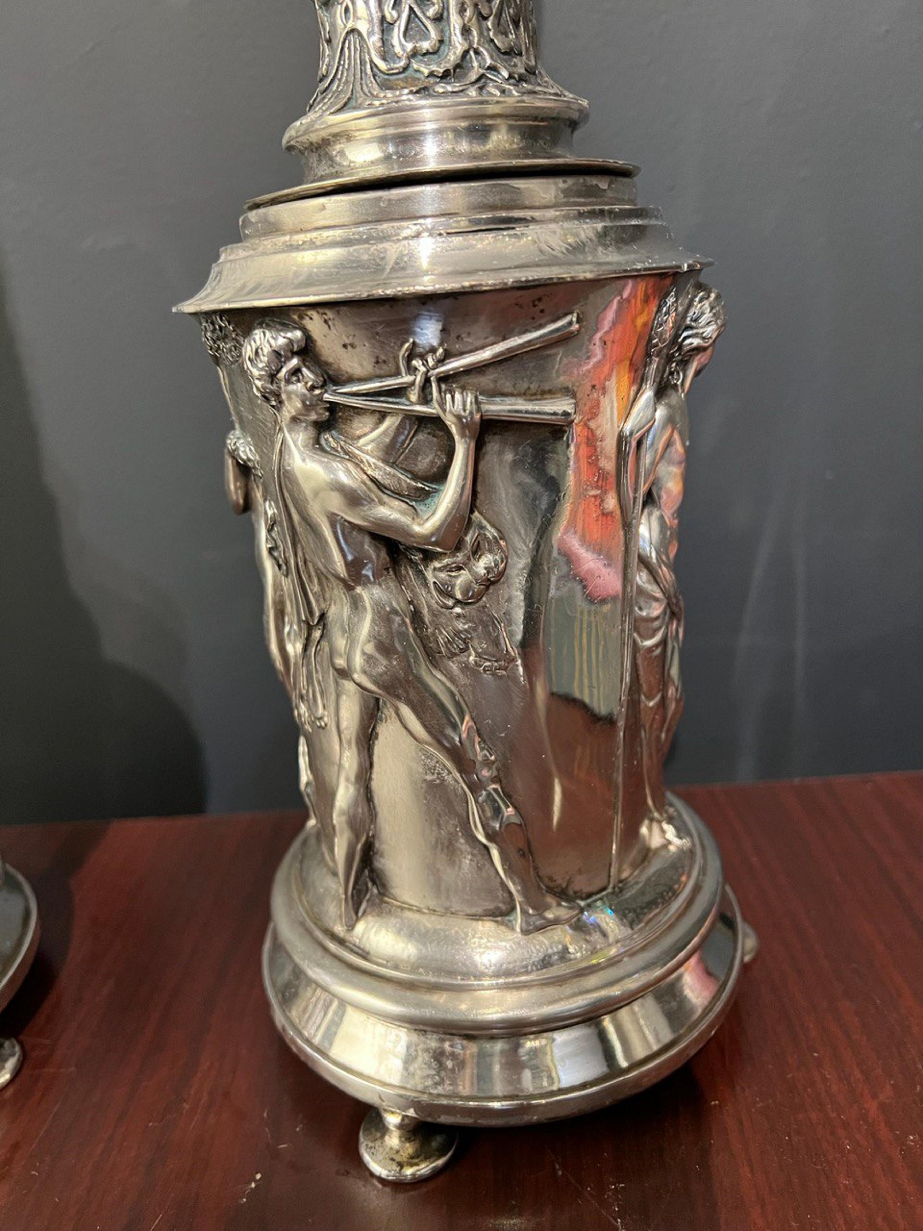 Early 20th Century 1920's Neoclassic Caldwell Silver Table Lamps