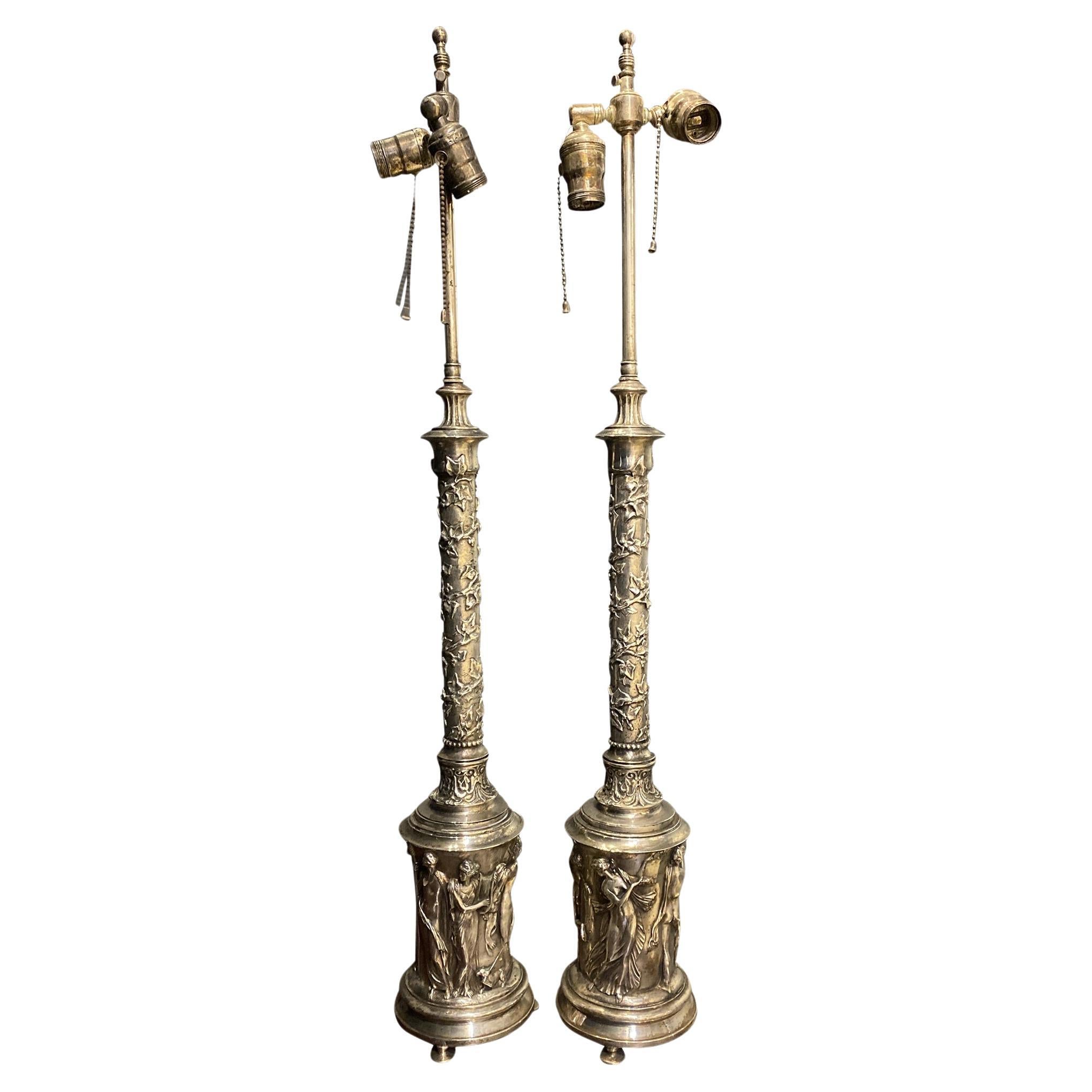 1920's Neoclassic Caldwell Silver Table Lamps