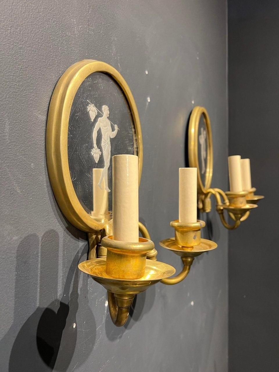 Neoclassical 1920s Neoclassic Style Caldwell  Mirrored Sconces  For Sale