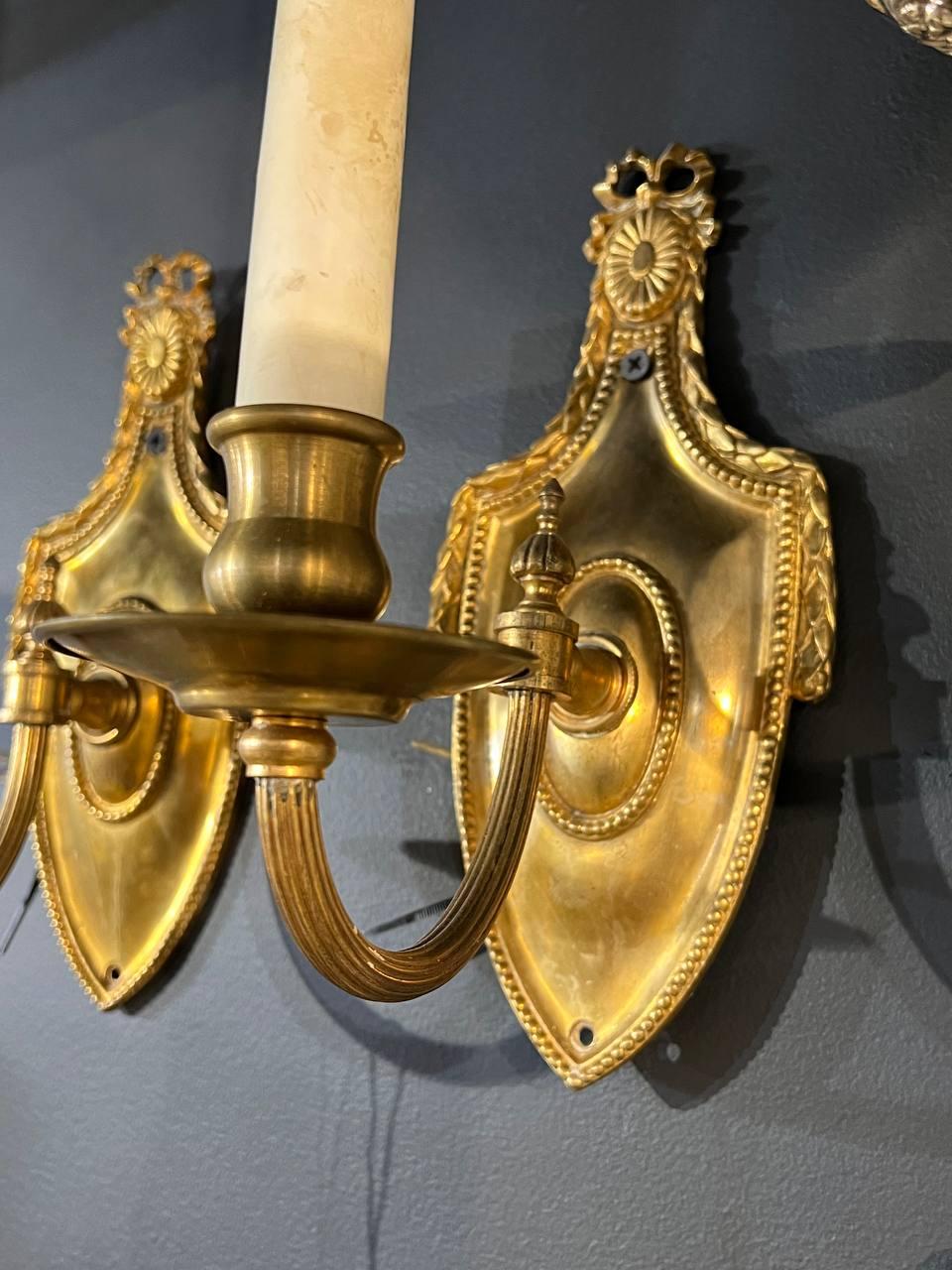 Neoclassical 1920's Neoclassic Style Gilt Bronze One light Sconces For Sale