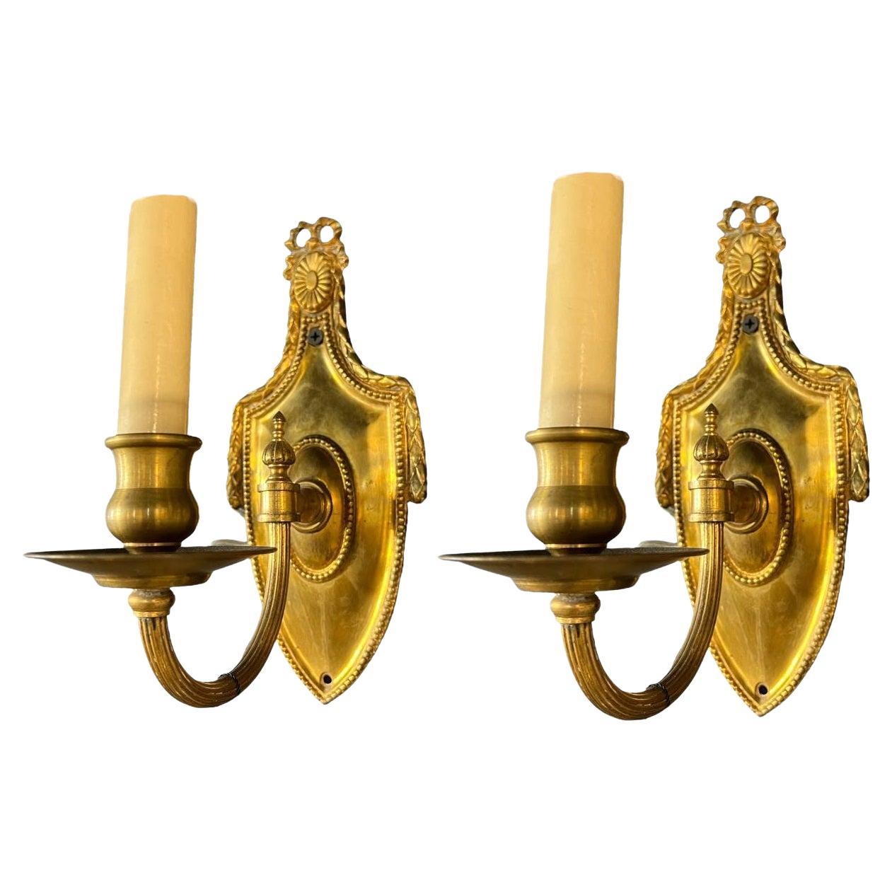 1920's Neoclassic Style Gilt Bronze One light Sconces For Sale