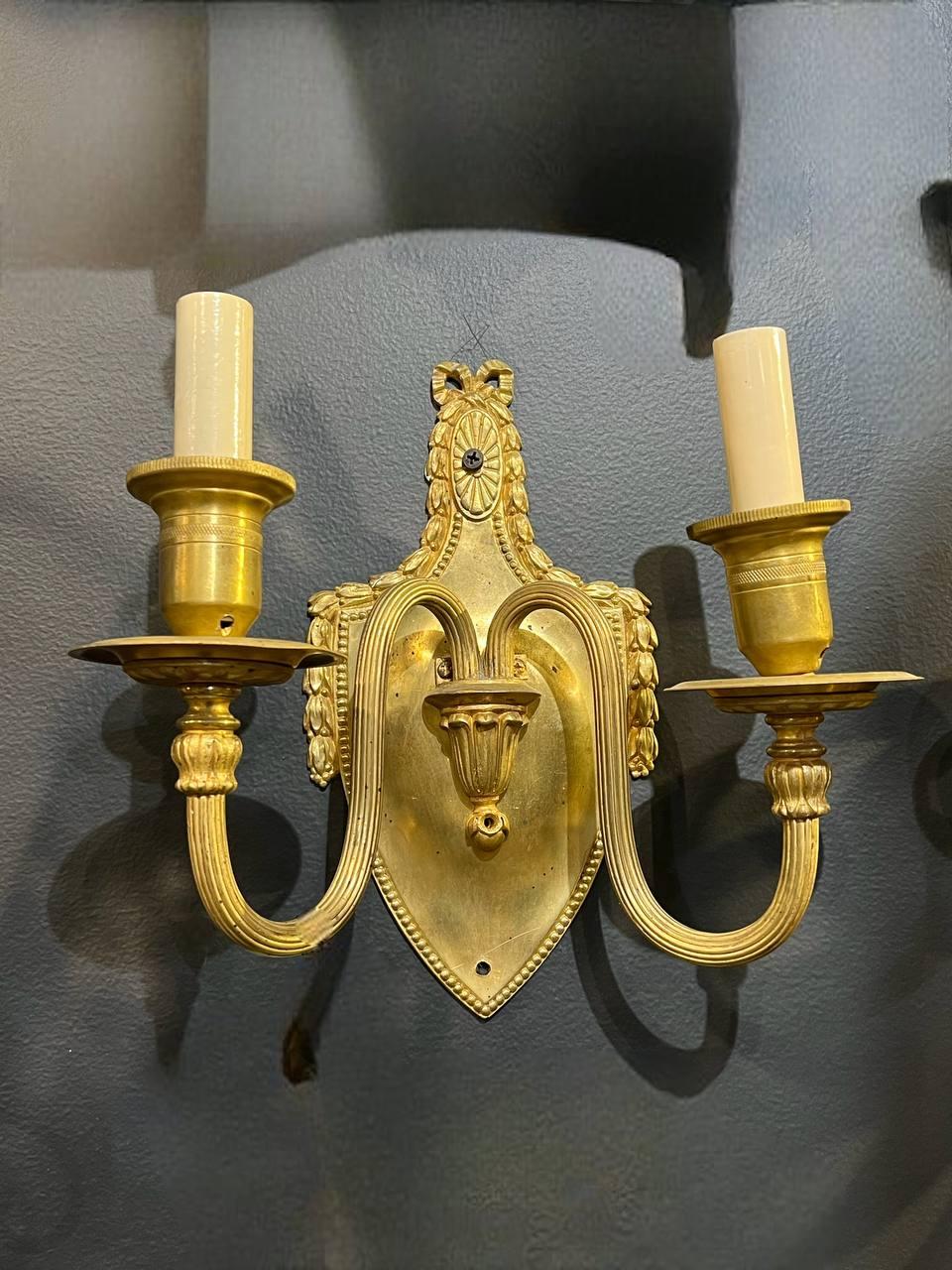 1920's Neoclassic Style Gilt Bronze Sconces In Good Condition For Sale In New York, NY