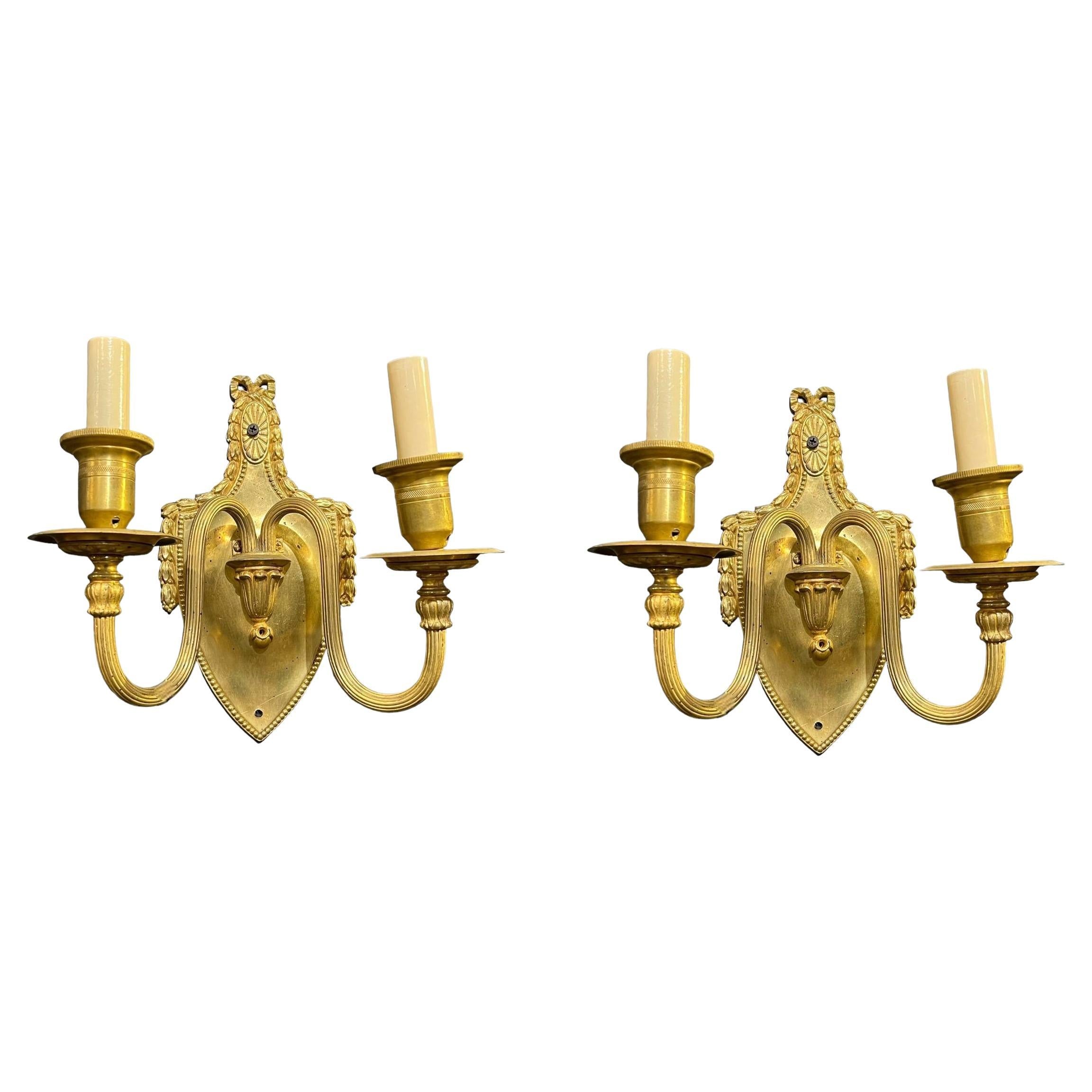 1920's Neoclassic Style Gilt Bronze Sconces For Sale