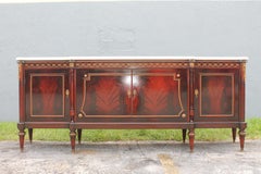 1920's Neoclassic style Marble Top Flame Mahogany Buffet/ Sideboard/ Credenza