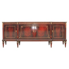 Antique 1920's Neoclassic style Marble Top Flame Mahogany Buffet/ Sideboard/ Credenza