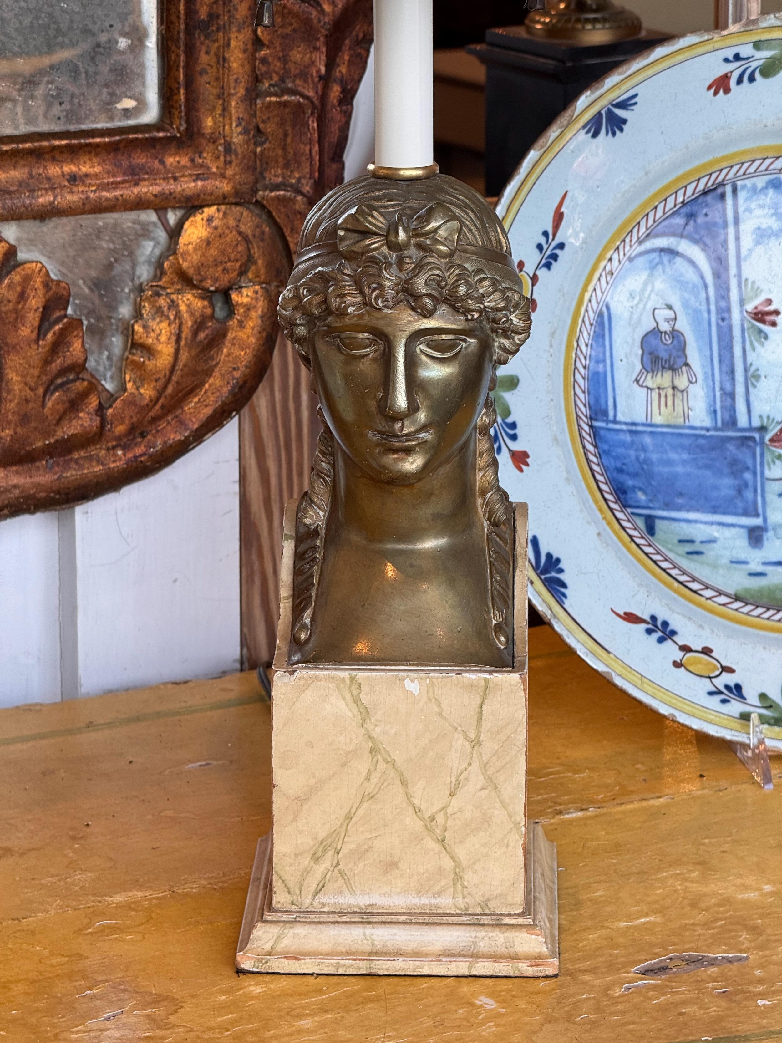Early 20th Century 1920s Neoclassical Faux Marble Base Lamp For Sale