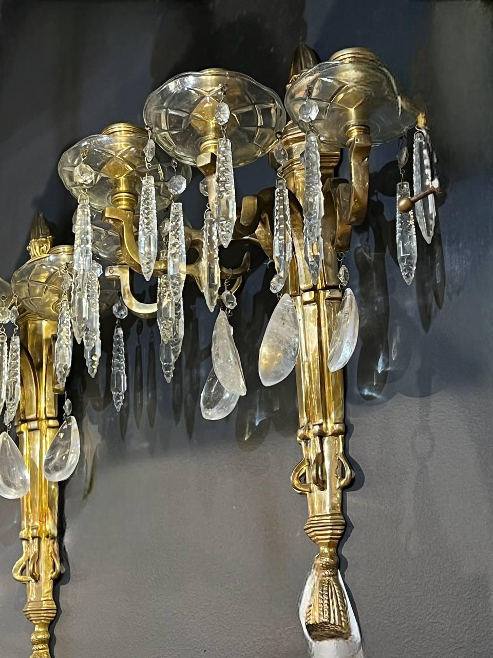 Early 20th Century 1920s Neoclassical Four Light Gilt Bronze Sconces For Sale