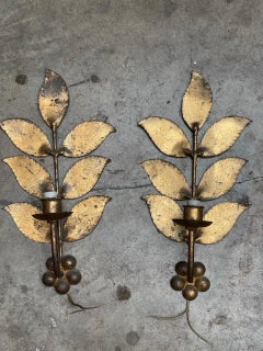 Applique neoclassica degli anni '20 in ottone dorato con foglie d'alloro
