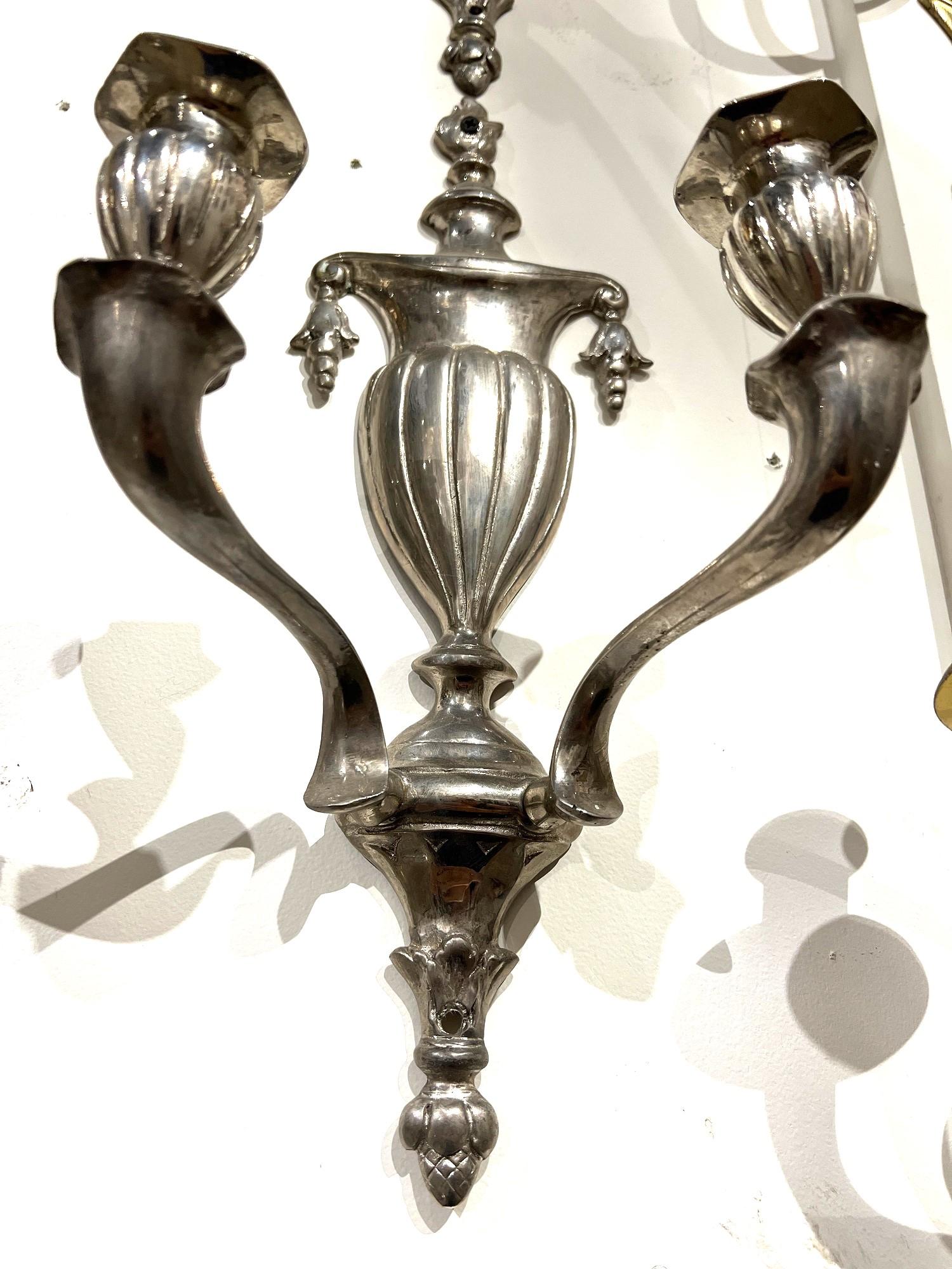 1920s Neoclassical Silver Sconces In Good Condition For Sale In New York, NY