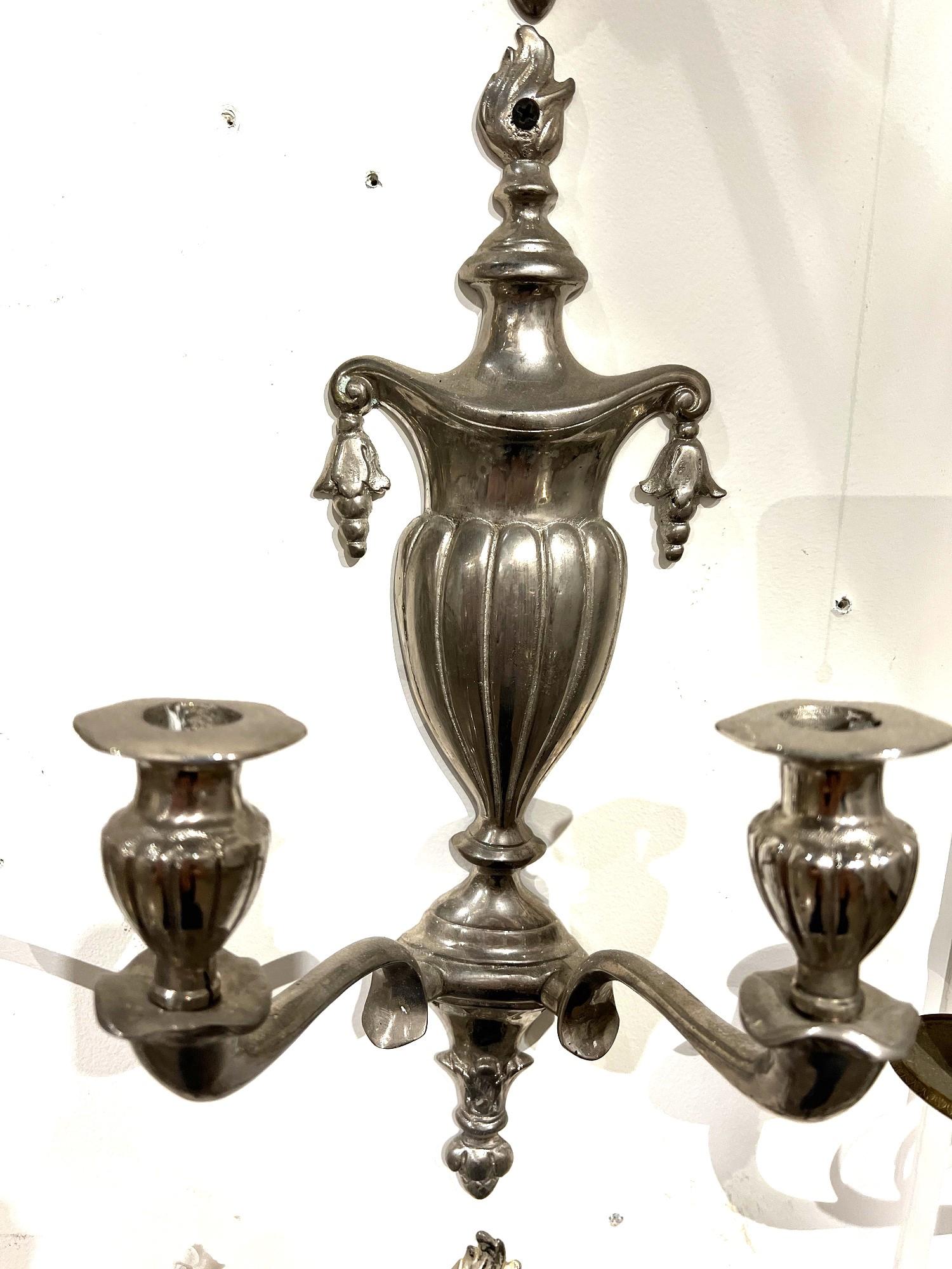 Early 20th Century 1920s Neoclassical Silver Sconces For Sale